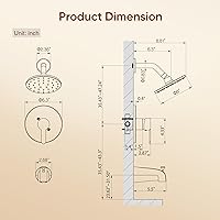 Vista 9 de Grifo de ducha de bañera, juego de grifo de ducha dorado cepillado con cabezal de ducha de lluvia de metal de 6 pulgadas y boquilla de bañera, kit