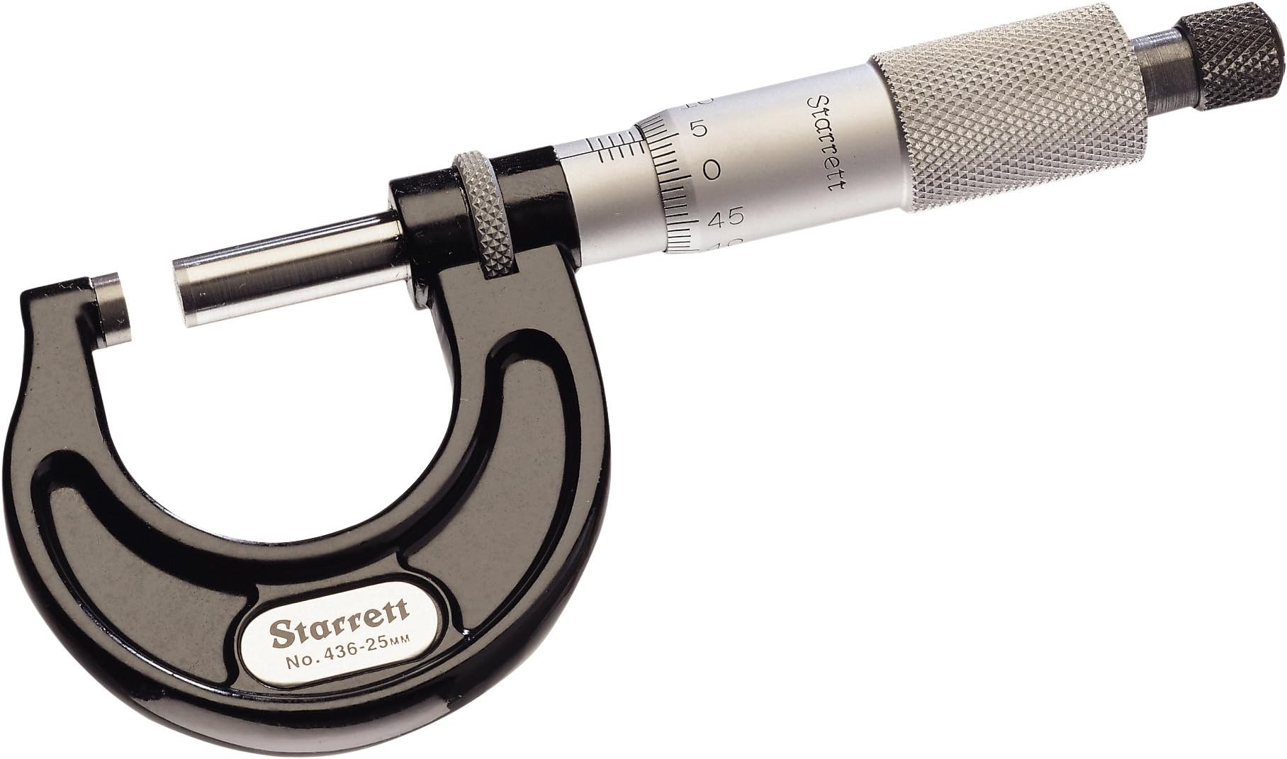 436.1MXRL-50 Outside Micrometer, Ratchet Stop, Lock Nut, Carbide Faces, 25-50mm Range, 0.01mm Graduation, -0.002mm Accuracy