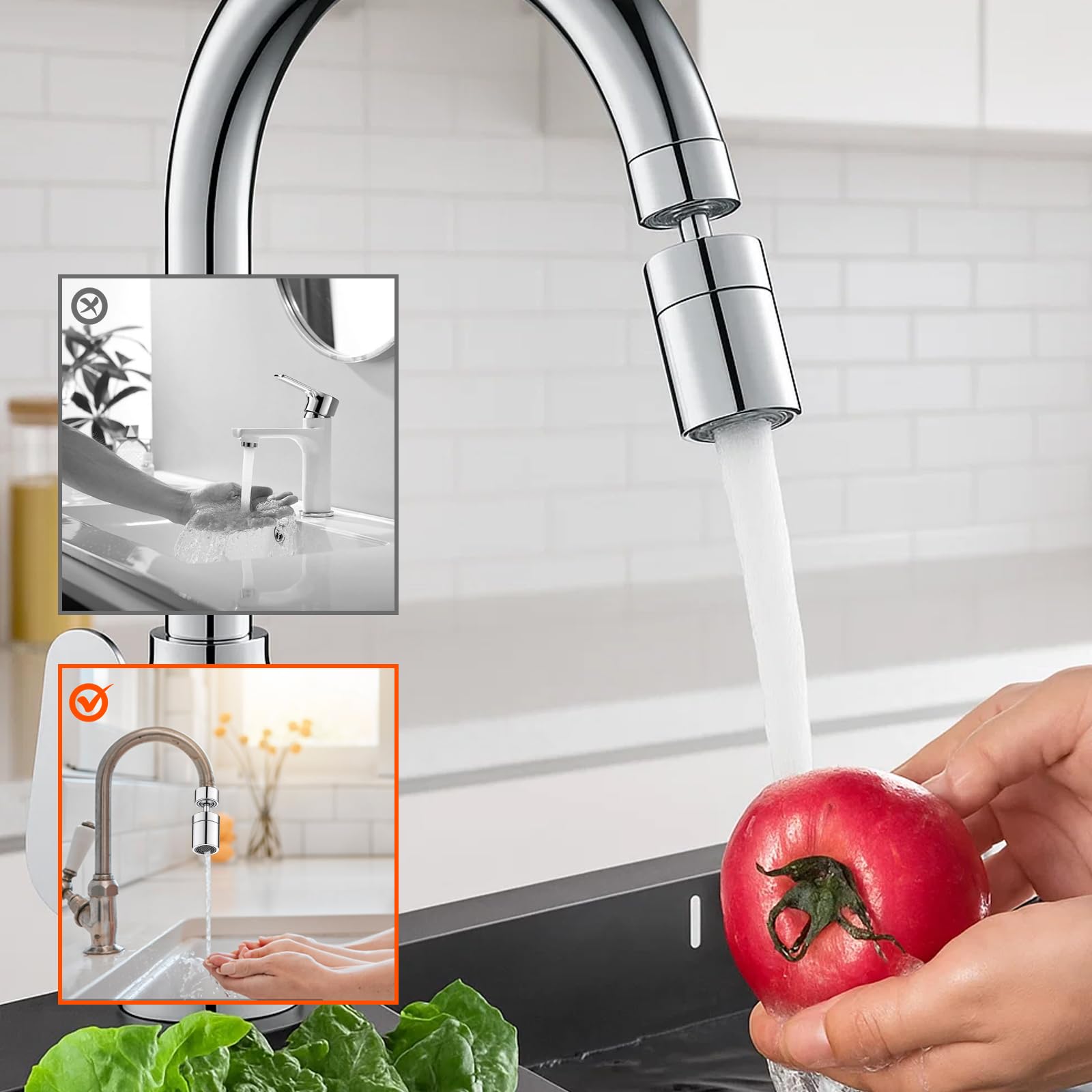 Wasserhahn Aufsatz 360° Schwenkbar 2er Set - Verlängerung Für Küche Und Bad