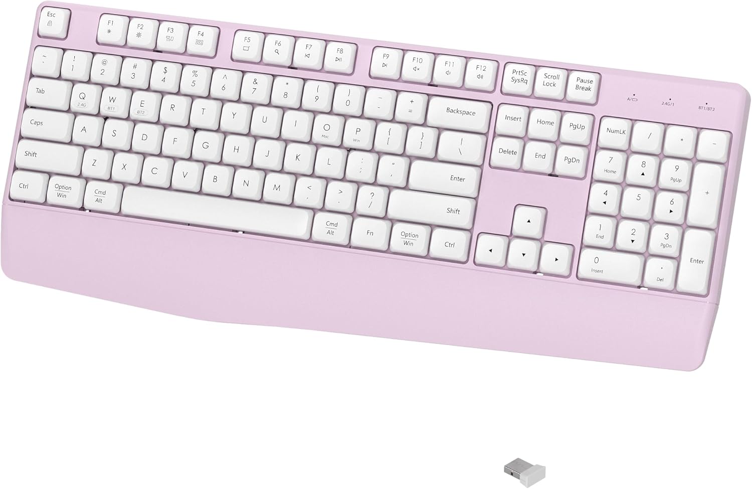 Wireless Bluetooth Keyboard, Ergonomic Wireless Keyboard with Wrist Rest, 2.4GHz & Bluetooth Dual-Mode Compatibility for PC, Laptop, Windows, Mac, and More (White Milk Tea)