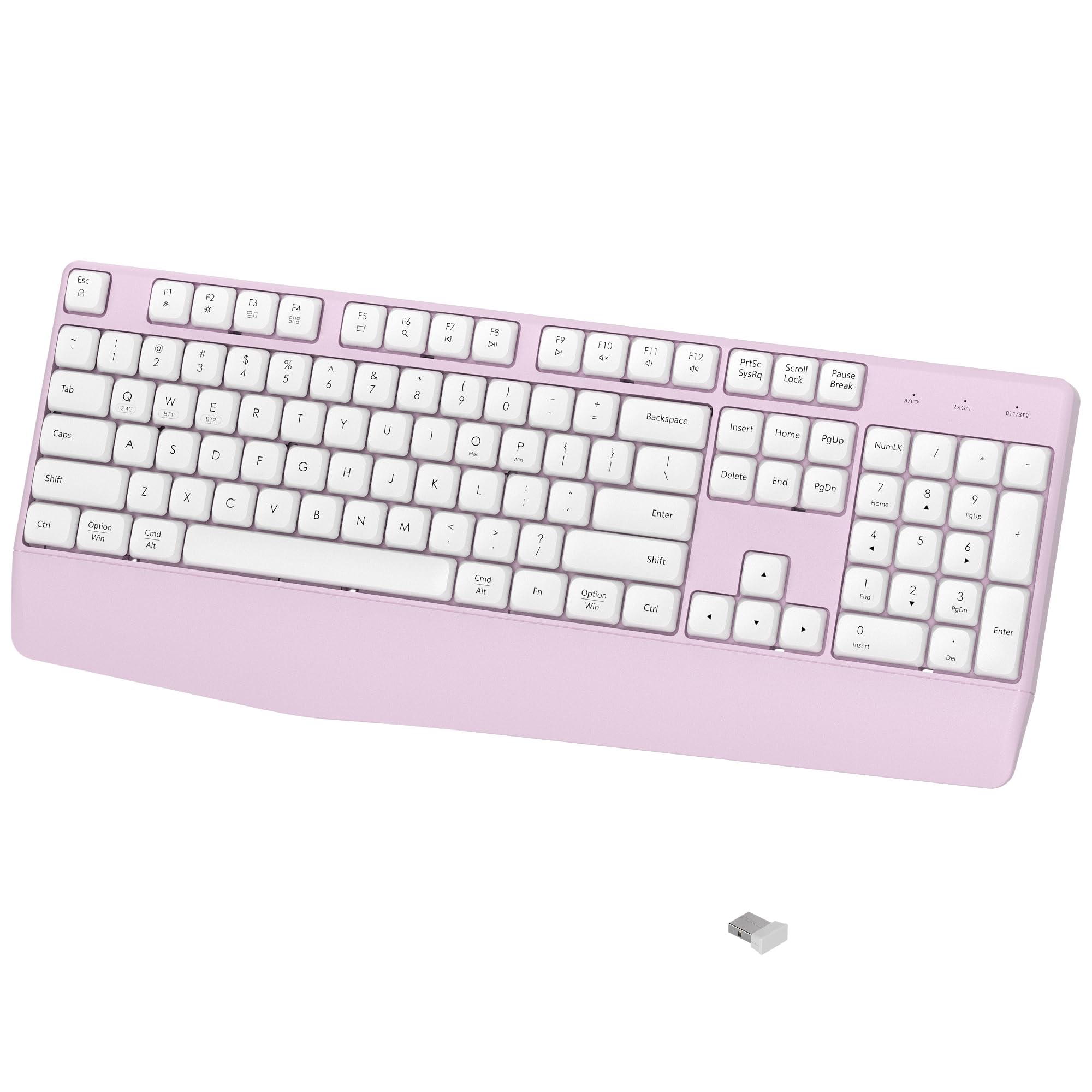 Tastiera Bluetooth senza fili, tastiera ergonomica con poggiapolsi, compatibile con PC/laptop/Windows/Mac, per uso domestico e ufficio (bianco e rosa)