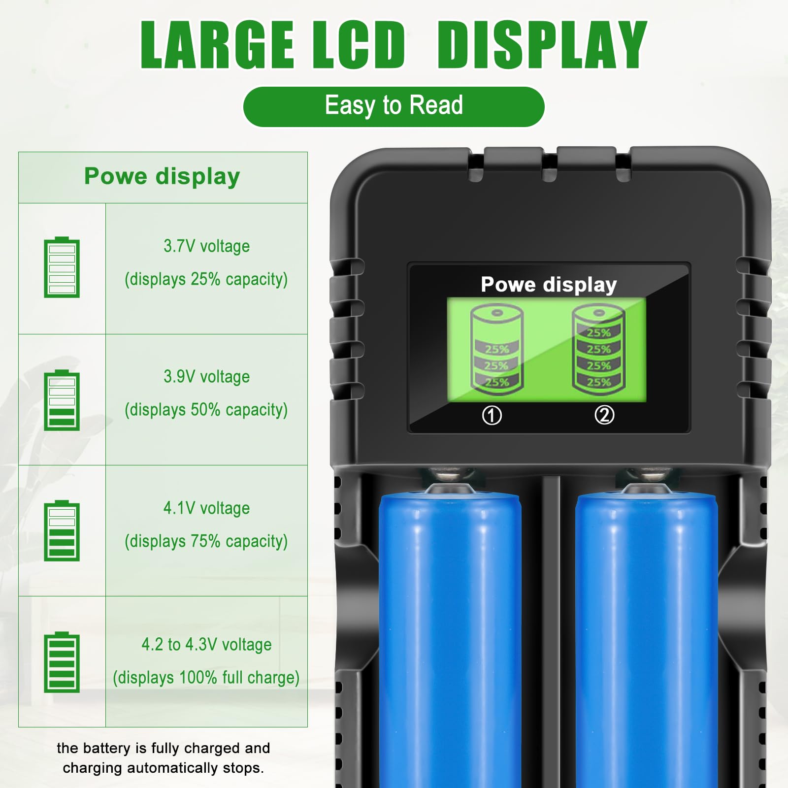 Caricatore per batteria 18650, caricabatterie intelligente agli ioni di litio con display LCD: caricatore rapido 2 in 1 per batterie da 3,7V - compatibile universalmente con 26650, 18650