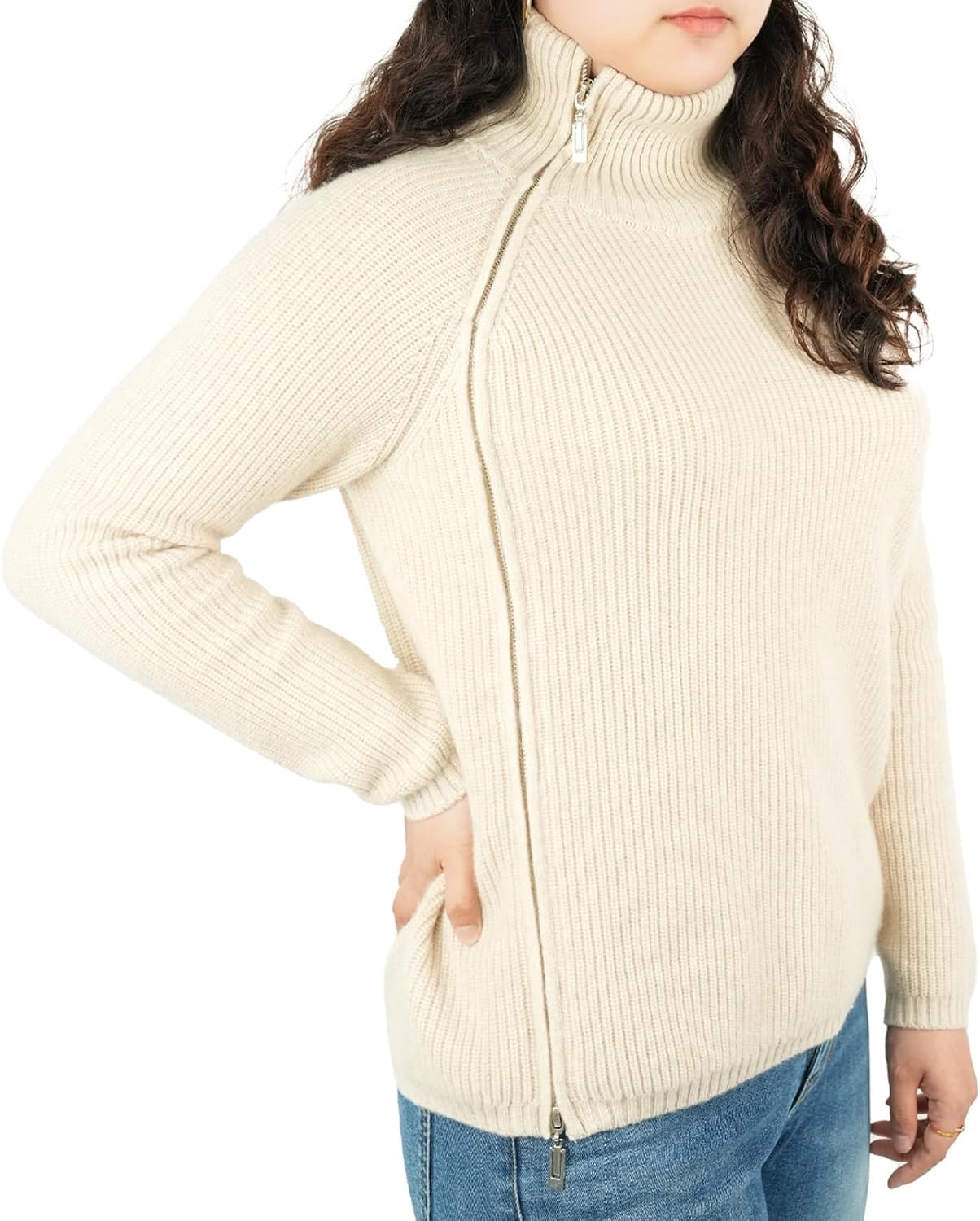 Swgsdh&Hyls Women's Convertible High Neck Sweater with Side Zip|Wool&Cashmere|Casual&Chic from Office to Weekend - Image 4