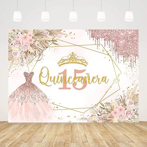 Miniatura 2 de SENDY Telón de fondo de quinceañera de 15 cumpleaños para niñas de 7 x 5 pies Mis Quince Anos 15 cumpleaños fotografía fondo bohemio 15 cumpleaños