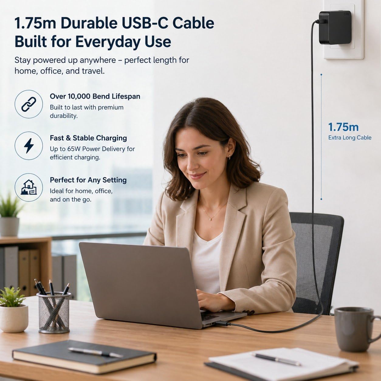 Alimentatore USB C 65W Caricatore compatibile con MacBook Air/Pro, Dell XPS 13/15, Latitude 5300/5400/5410/7390/7490, HP Spectre x360, Envy x360, EliteBook 830/840/850, ASUS ZenBook, Acer Swift/Spin