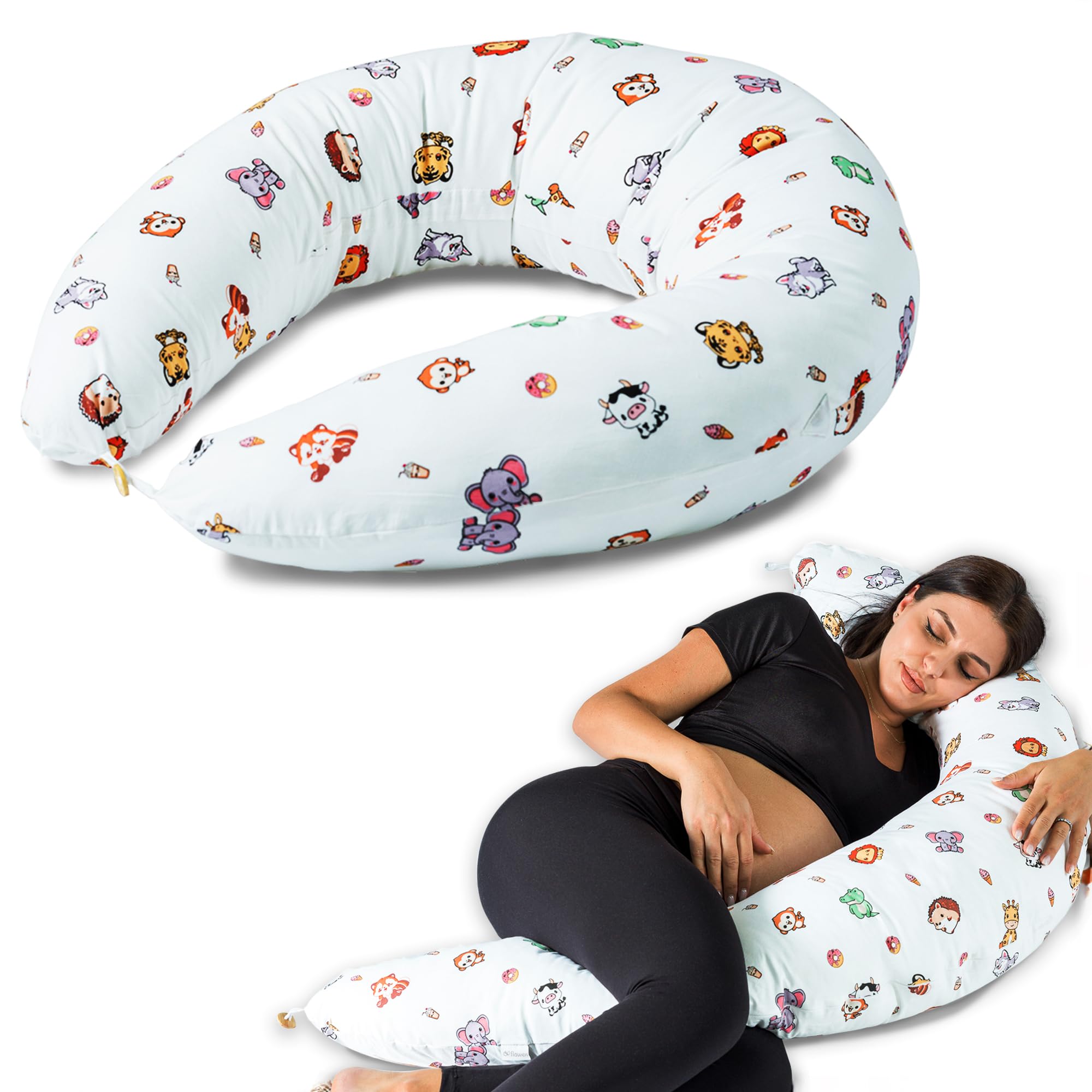 Cuscino Gravidanza e Allattamento per Dormire di Lato per Donne Incinta Idea Regalo per Neo Mamme con Federa in 100% Cotone e Morbido Riempimento Accessorio Full Body Premaman per un Sostegno Ottimale