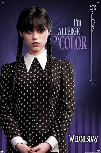 Miniatura 10 de Trends International Wednesday - Póster de pared con texto en inglés "I'm Allergic To Color", 14.72 x 22.37 pulgadas, paquete de póster premium y