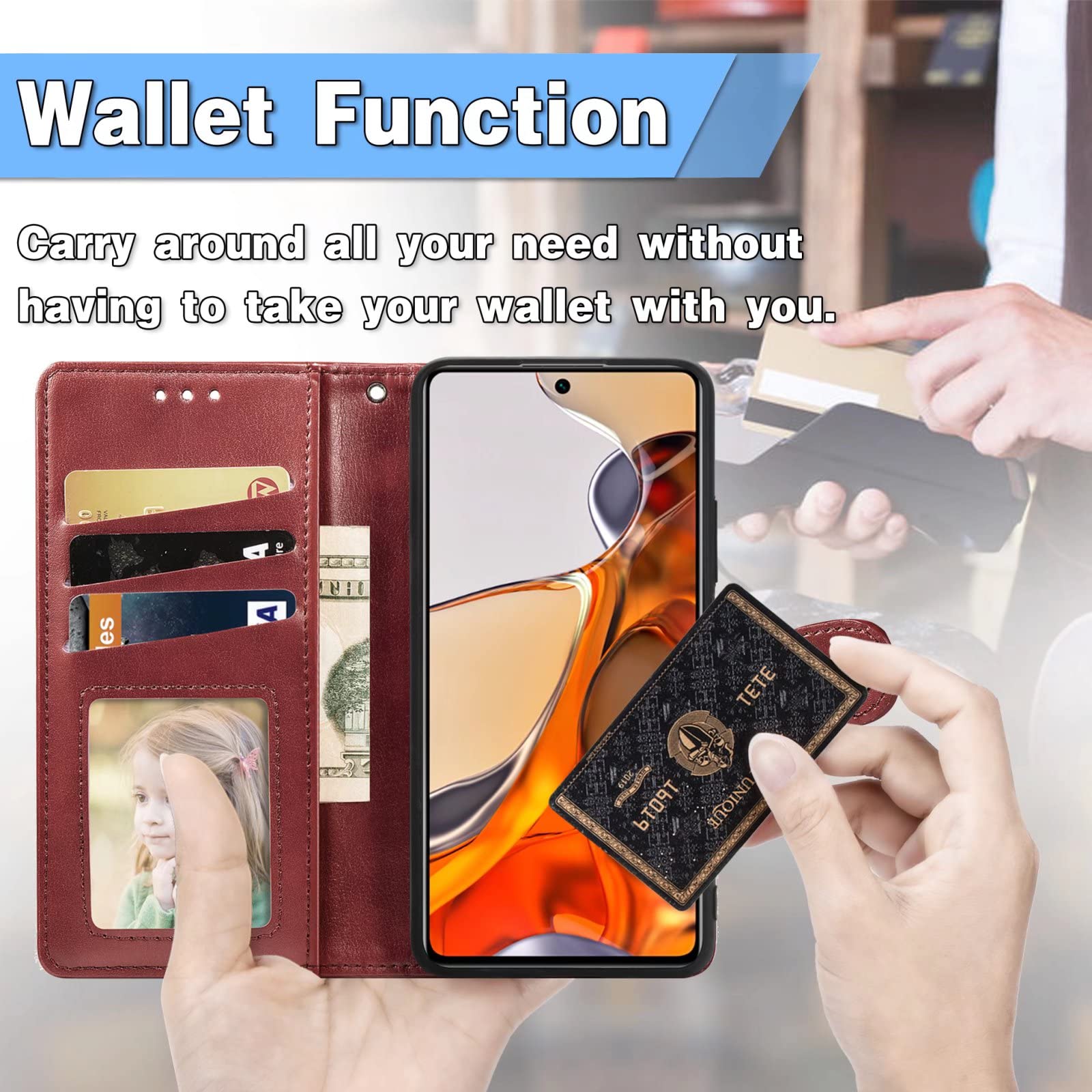 TingYR Cover per Xiaomi Redmi Note 11, Flip Custodia Carte di Credito da Funzione Stand, Anti-Slip Slot Portafoglio Flip Protettivo Dell'ente Completo