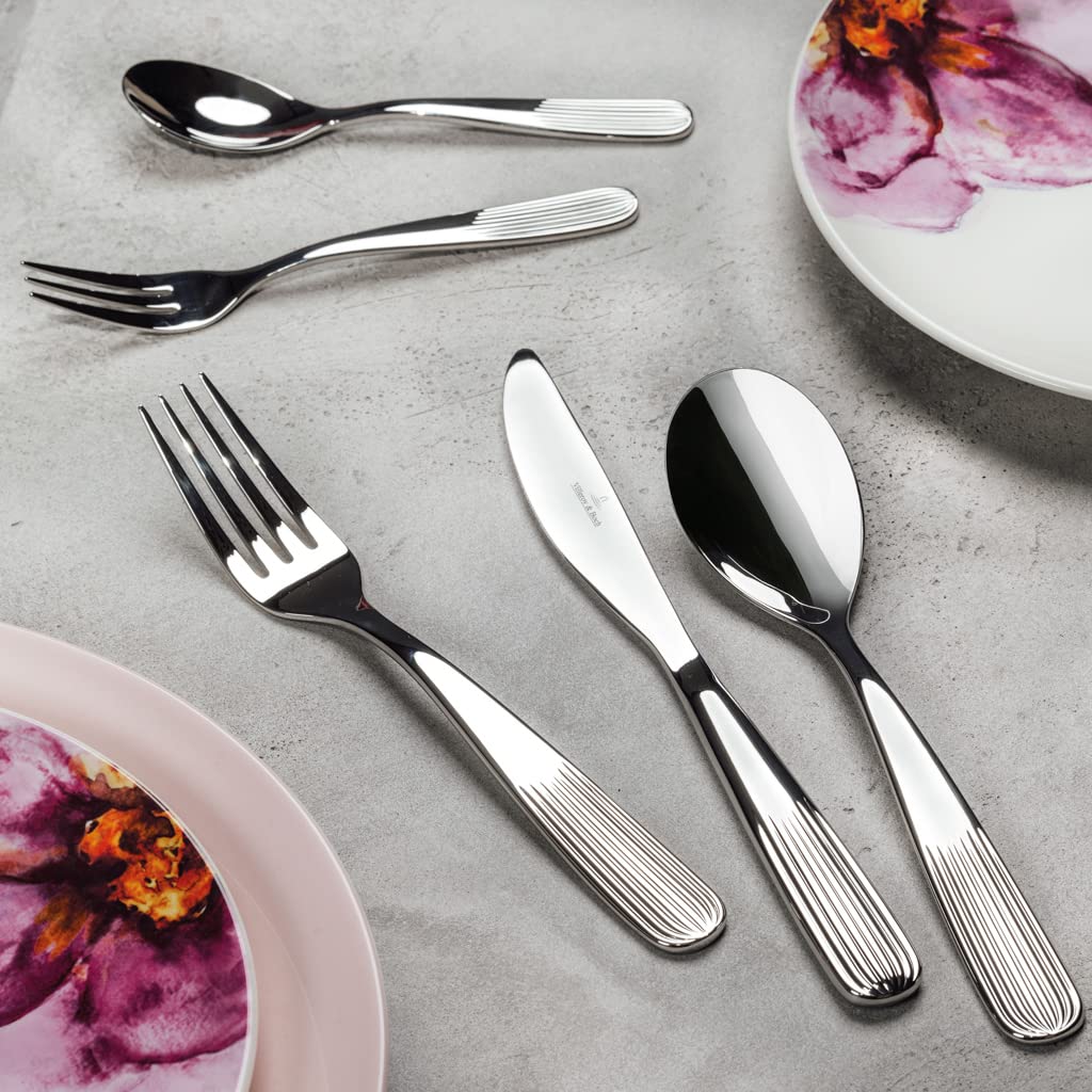 Villeroy & Boch - Rose Garden Ménagère Couverts 30 Pièces, Garanti Lave-Vaisselle, Ensemble de Couverts de Table Complet, Set Élégant Inox, Acier Inoxydable