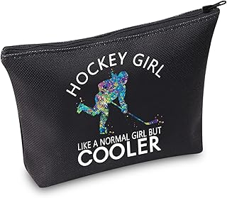 Hockey Sports Zipper Pouch Ice Hockey Gift Girls Hockey Designs Hockey Girl Like A Normal Girl But Cooler Cosmetic Bag for Women (C.Hockey Girl BLK)