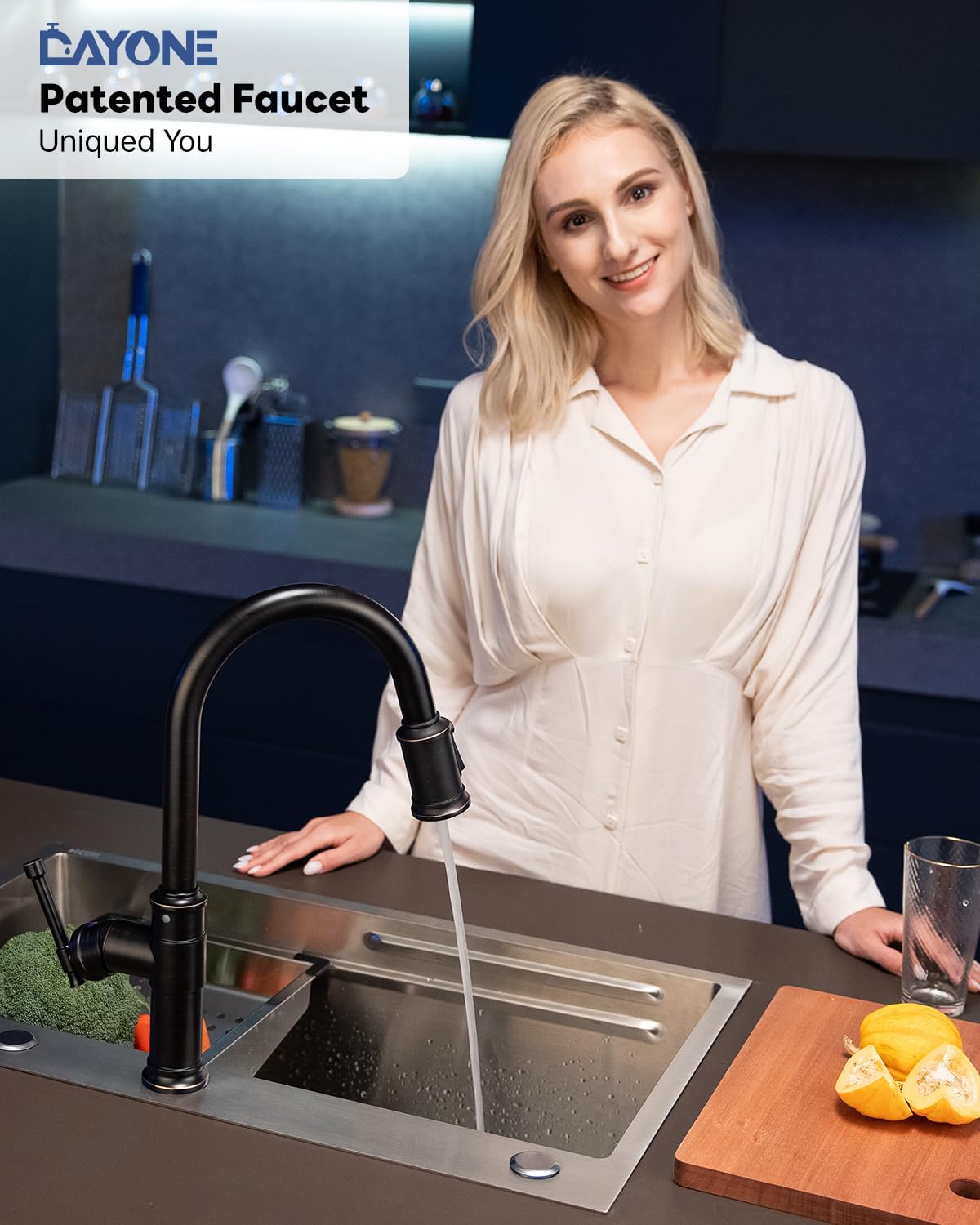 Antique Oil Rubbed Bronze Kitchen Sink Faucet with Soap Dispenser, DAYONE Pull Down Farmhouse Faucet for Sink with 3 Mode Sprayer, Single Handle High Arc, DAY-APS136-ORB - Image 2