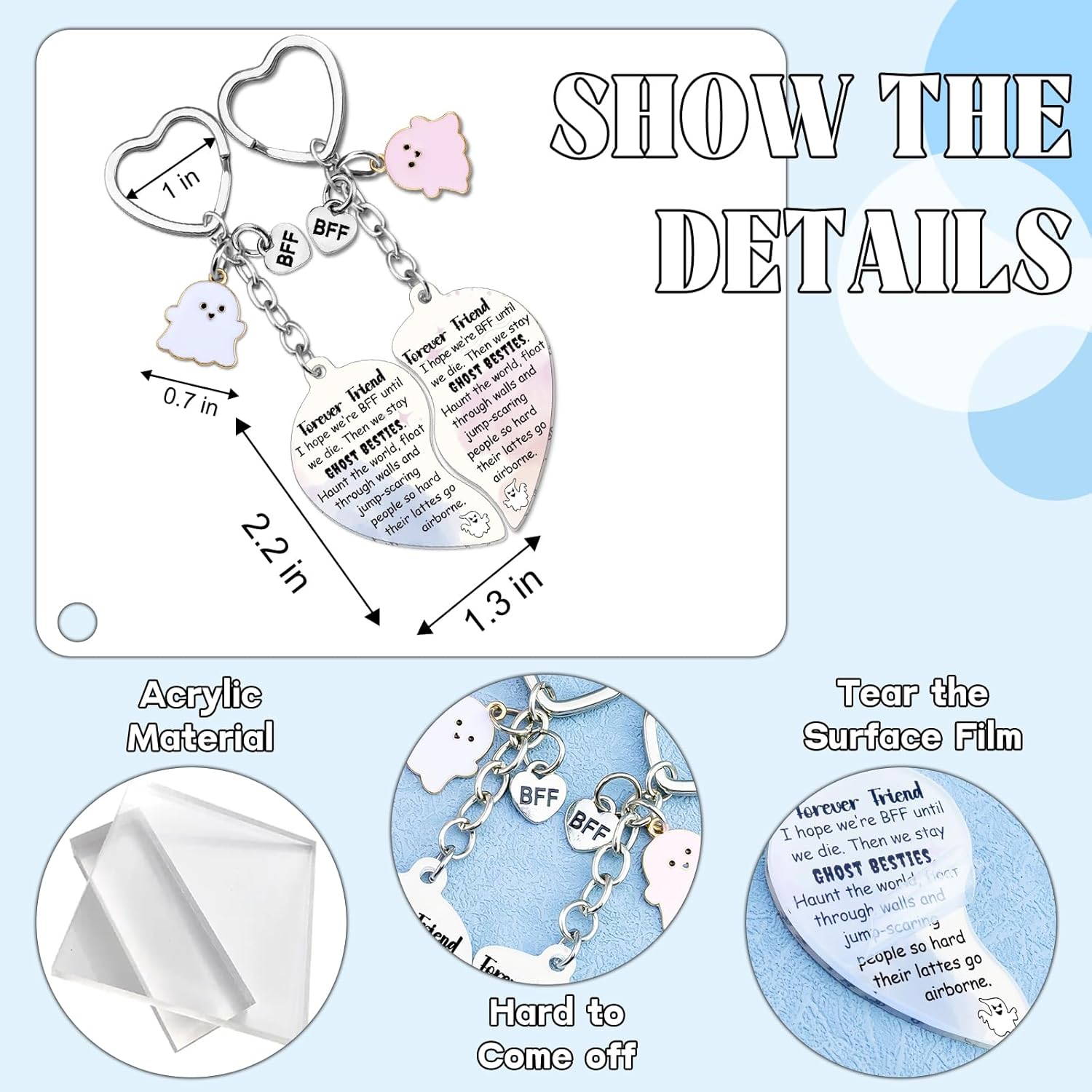 Galentines Gifts BFF Gifts for Women Bestie Gift for Women Long Distance Friendship Gift for Girls Ghost Keychain Friendship Keychain Matching Best Friend Keychains for 2 BFF Keychains for 2 - Image 6