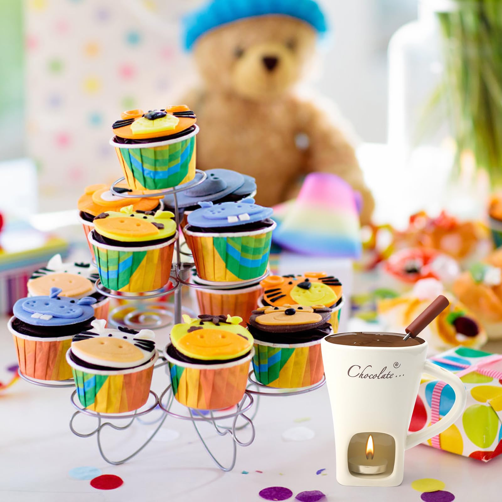 Taza de cerámica para fondue de chocolate, 130 ml, con portavelas y tenedores, fondue de chocolate, juego de fondue de chocolate, juego de fondue de chocolate, cazuela para chocolate, queso