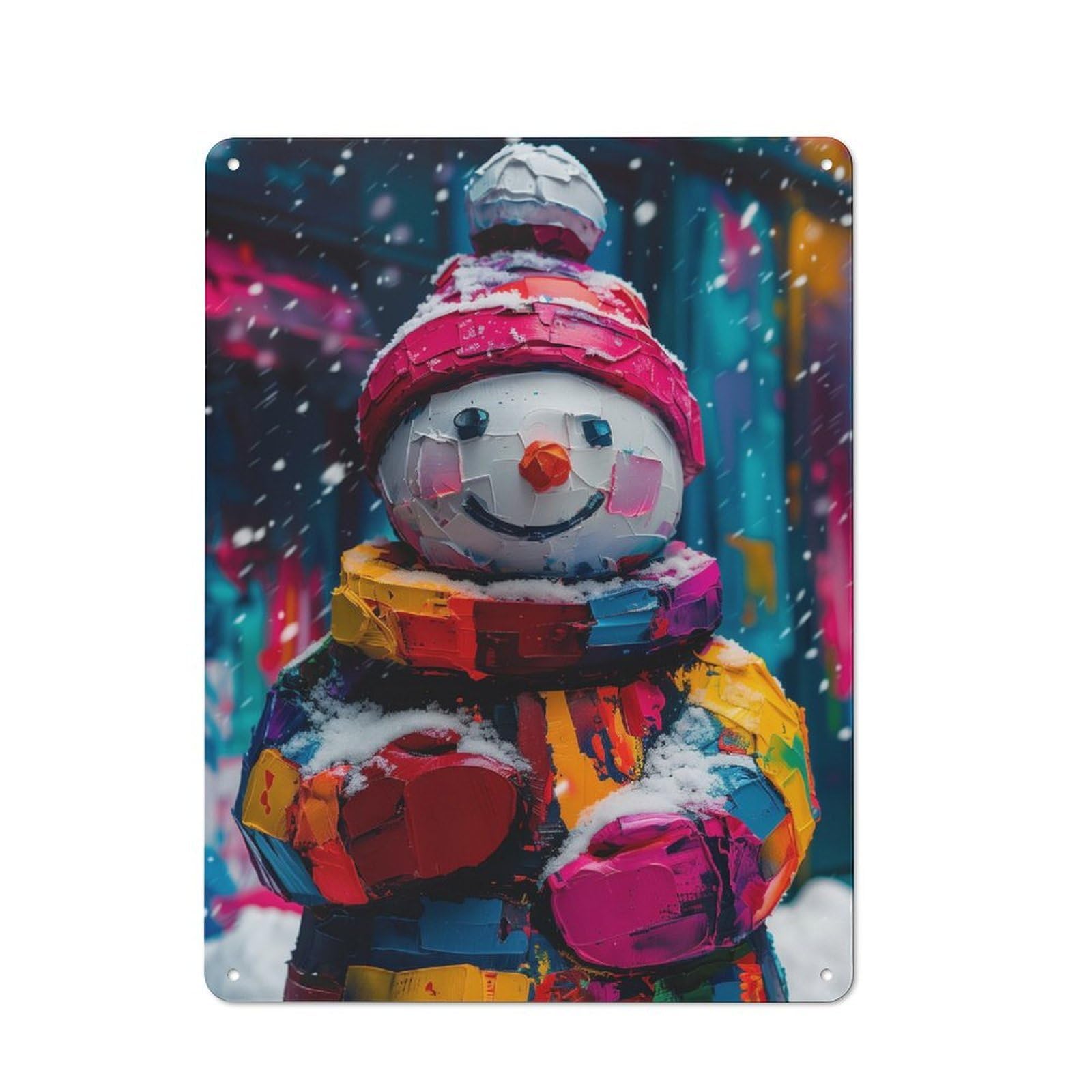 Metal Plaque 40x30cm with Colorful Snowman Painting for Pub Or Café, Retro Decor, for Pub Decor Enthusiasts Refreshing A Room in Autumn