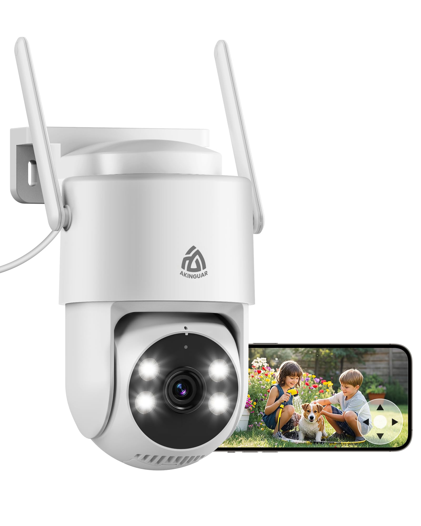 2K Cámara Vigilancia WiFi Exterior 360° PT, Cámara IP Vigilancia de Seguridad, Seguimiento Automático, Alarma Luz y Sonido, Visión Nocturna Color, Audio Bidireccional, 2,4/5 GHz, IP66 (1 pack)