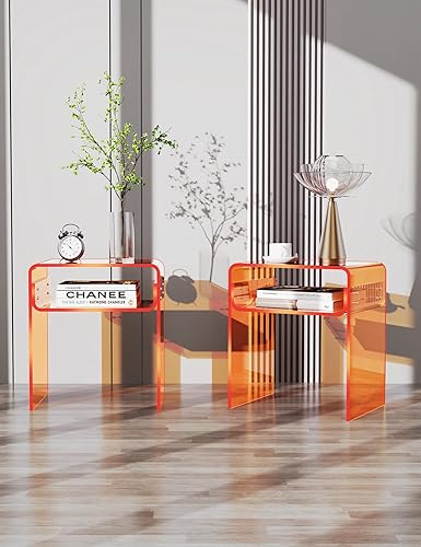 Miniatura 5 de Mesa auxiliar de acrílico transparente de 2 niveles para sala de estar, dormitorio, decoración del hogar (doble naranja)