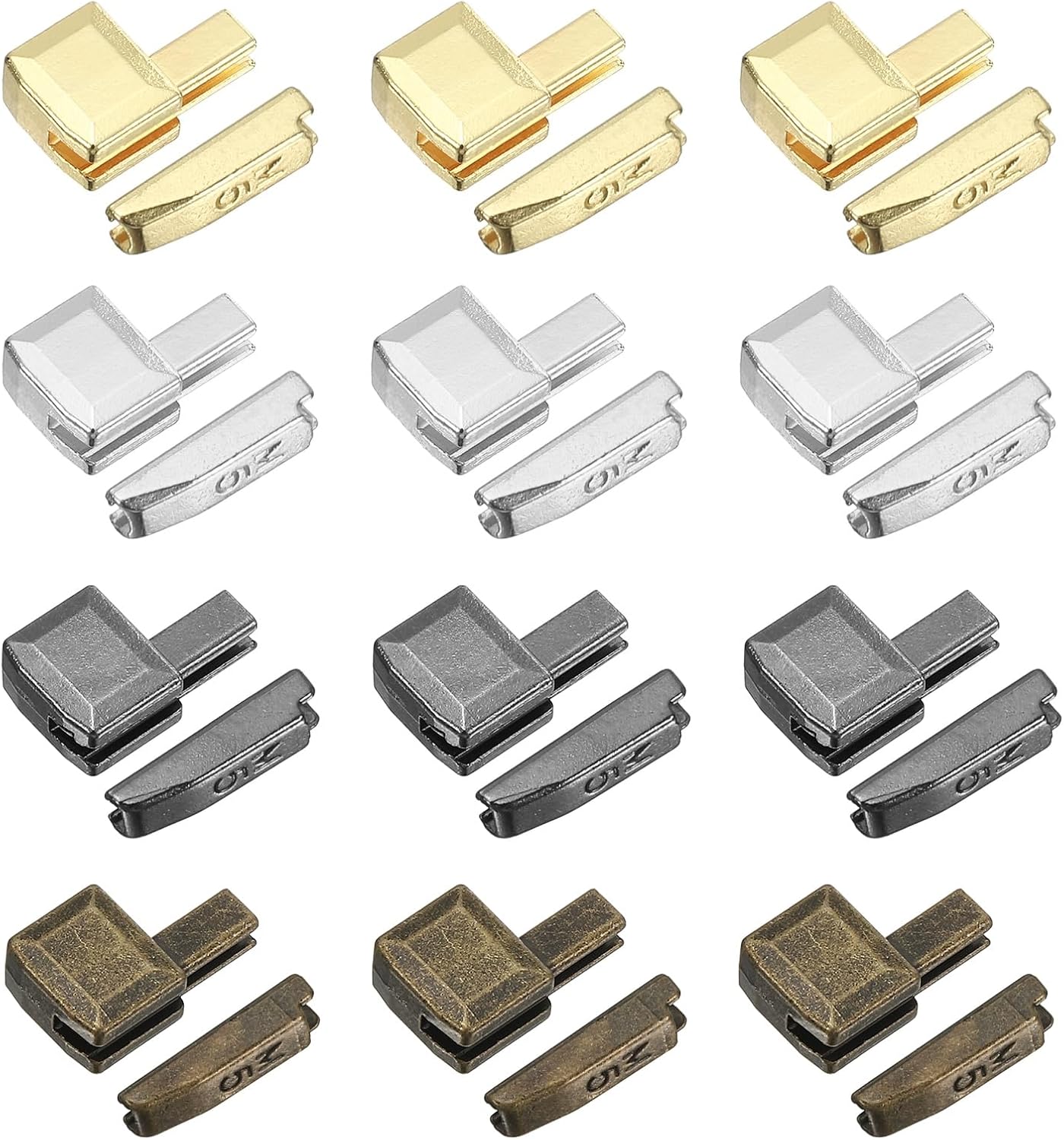 YELARXI Zipper Repair Kit, Metal Zipper Latch Slider Retainer Insert Pin Top Bottom Stoppers, #5 Fit for Jacket Coat Backpack Sewing Accessories (12 Pair, Light Gold/Black/Silver/Bronze)