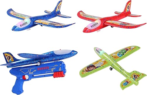 Miniatura 9 de BAREEK Paquete de 3 lanzadores de aviones de juguete para niños, planeador de espuma ligera LED con lanzador de avión para jugar al aire libre,