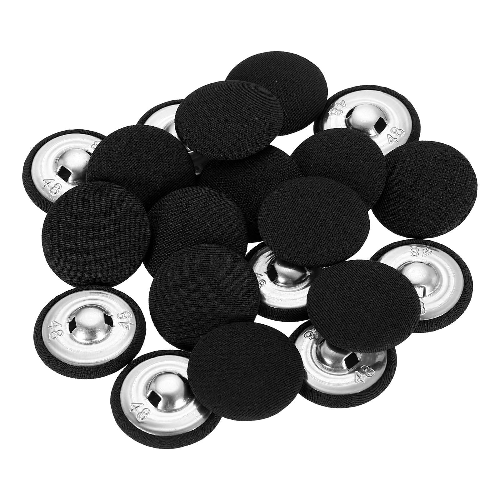 sourcing map 20Pcs Fabric Cloth Covered Button, 30mm 48L Metal Shank Round Sewing Buttons Fabric Covered Button for Coat Dress Sweater Hats Crafts Making, Black