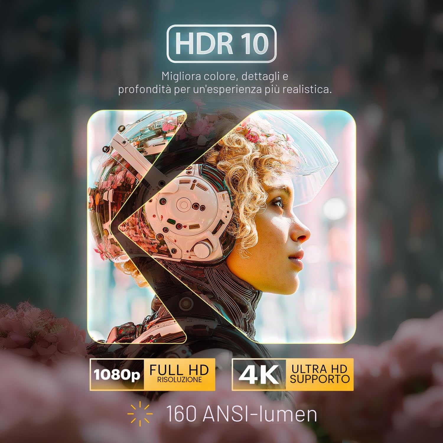 Kodak Luma 500 Mini proiettore | 1080p Full HD Proiettore portatile per esterni con Wi-Fi, Bluetooth, HDMI e USB | Google TV 11.0 OS, certificato Netflix, Chromecast integrato, 150 lumen, display da