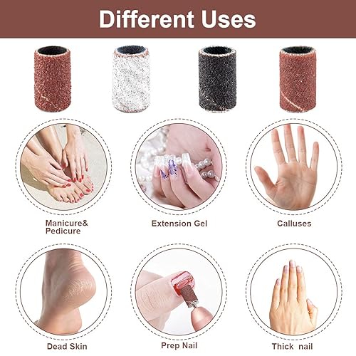 Miniatura 5 de Rolybag Bandas de lijado para taladro de uñas, 240 piezas, 3 colores, grano fino grueso, juego de arena Efile 80#120#180#240#, 2 brocas de uñas de