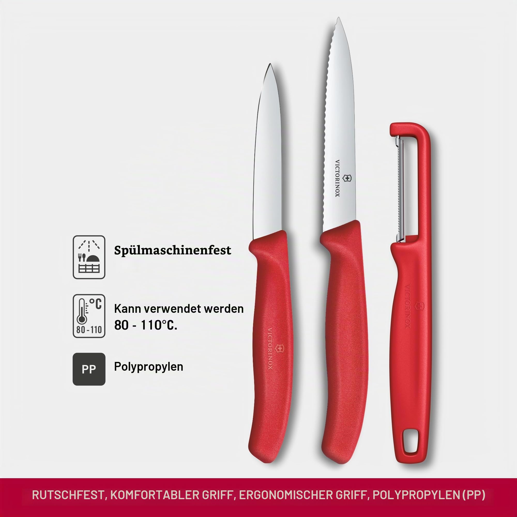 Victorinox Swiss Classic Gemüsemesser Set mit Sparschäler, 3-tlg., Rot – Ansicht 3