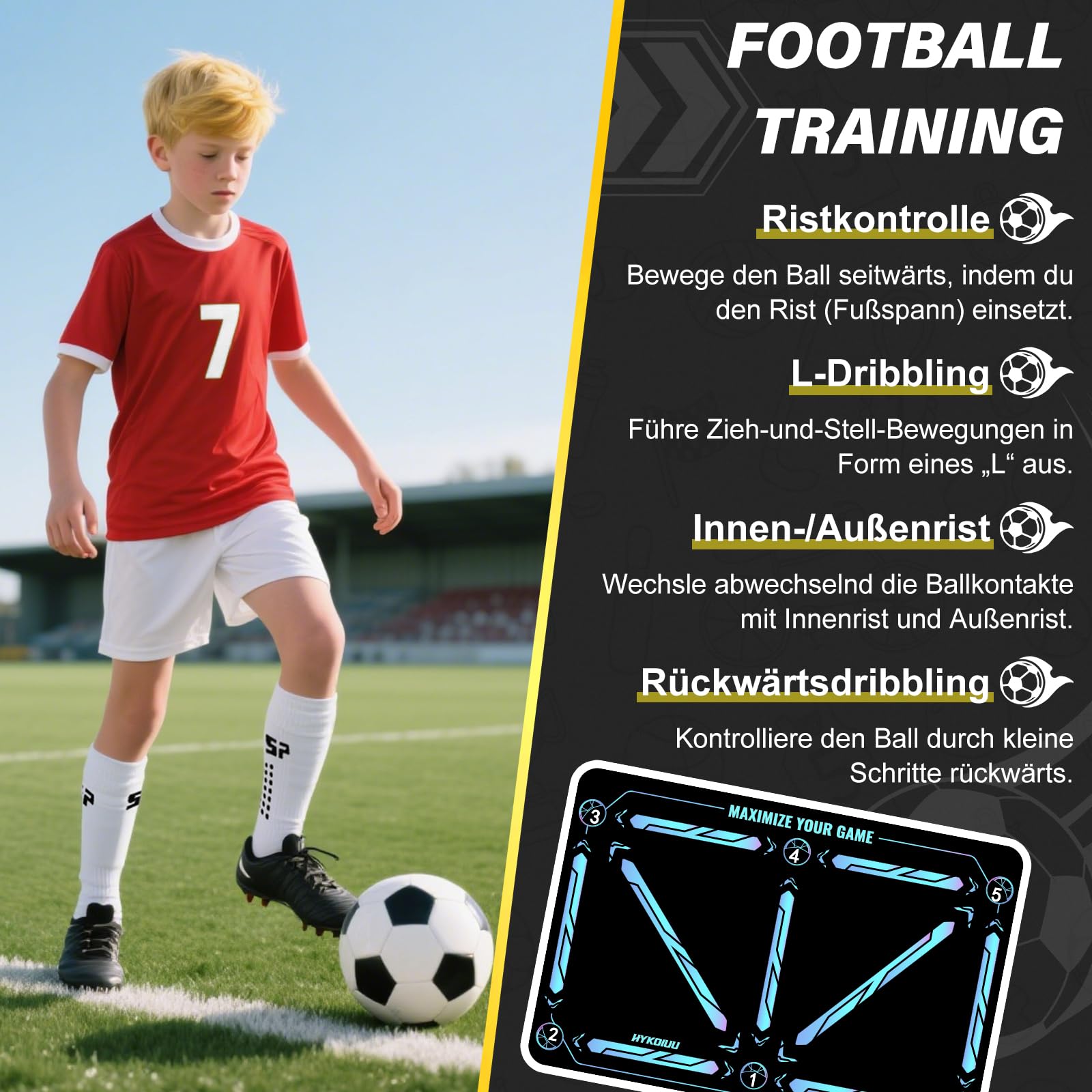 Fussball Matte 60 * 90cm Fußball Trainingsset Mit Schulungsvideo Rutschfesten Fussballsocken – Fußball Trainingsmatte Für Ballkontrolle & Schritt-üBungen Fussballmatte Training Kinder