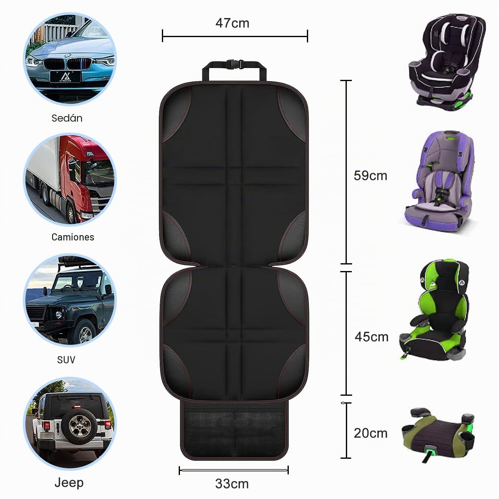 Nutabevr Protector Asiento Coche Niños Compatible Isofix con 2 Bolsillos de Almacenaje, Protectores Impermeables Desde Manchas y Daños, para SUV, Sedan