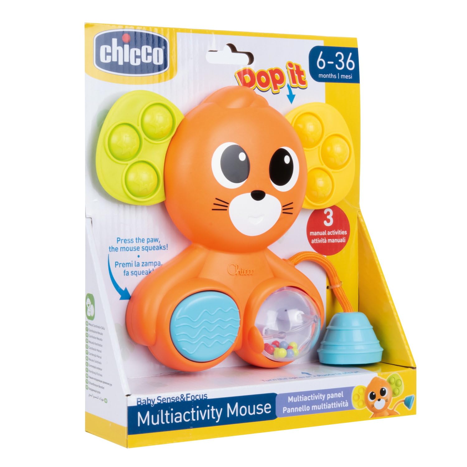 Chicco Gioco Topo Multiattività Pannello a Forma di Topolino 3 Materiali 6-36 Mesi