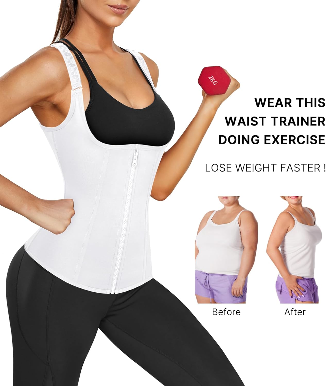 Nebility Waist Trainer for Women Corset Shapewear with Zipper Women's Waist Cincher Tank Top with Adjustable Straps - Image 2