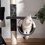 PawHut Cat Tower for Large Cats Adult, Floor to Ceiling Cat Tree Adjustable Height 94"-102" Multi-Level with Scratching Posts, Cozy Hammock, Pompoms, White