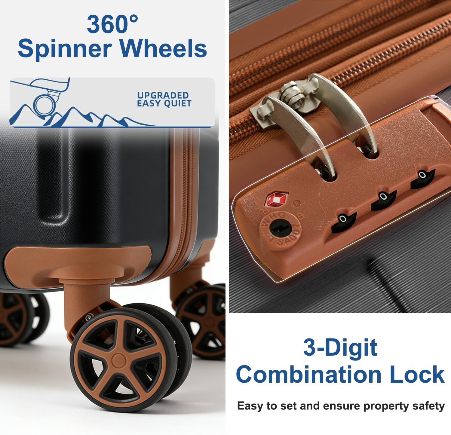 2 Piece Luggage Sets with Spinner Wheels, Hardside Expandable Luggage, Hardshell Carry on Suitcase and Lightweight 28 inch Checked Luggage for Travel Men Women (Black Brown)
