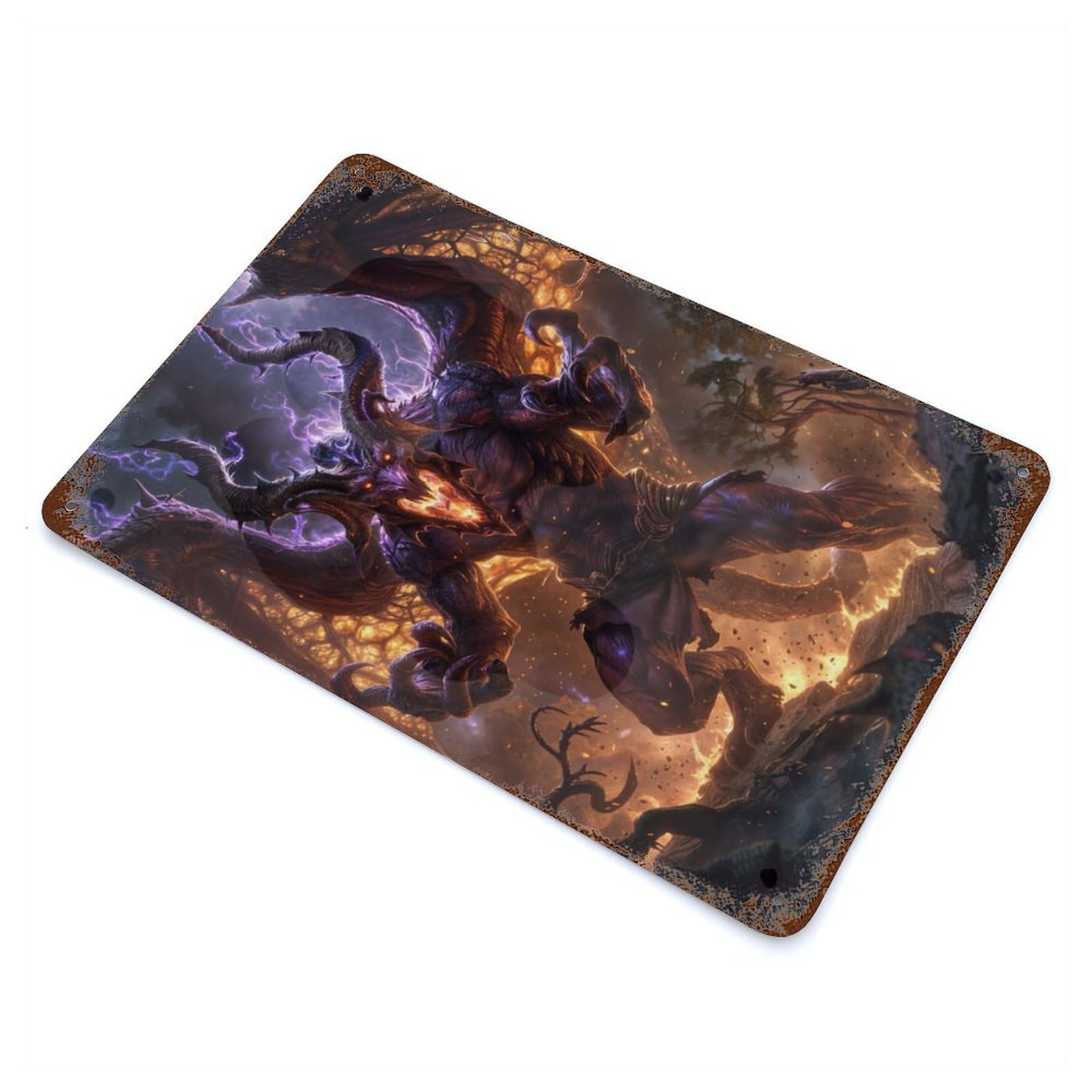 Twisted Demon Fury Weathered Tin Sign 11.8"x7.9", for Garage, Bar And Workshop Decor, Vintage Wall Decor