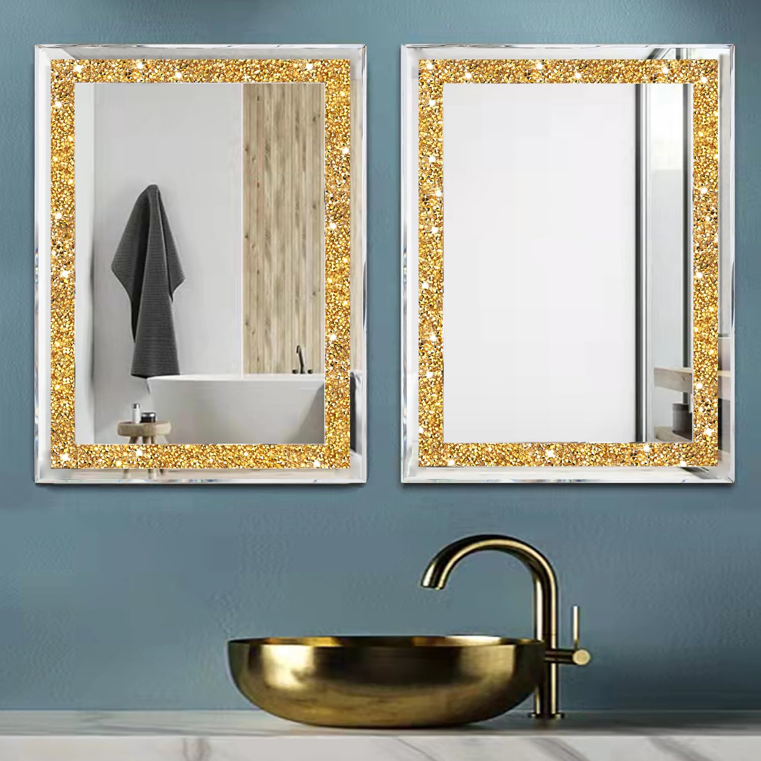 ZOLAPI Lot de 2 miroirs muraux en cristal avec strass et diamants pour couloir, accents dorés, pour salle de bain, chambre à coucher, 27,9 x 38,1 cm