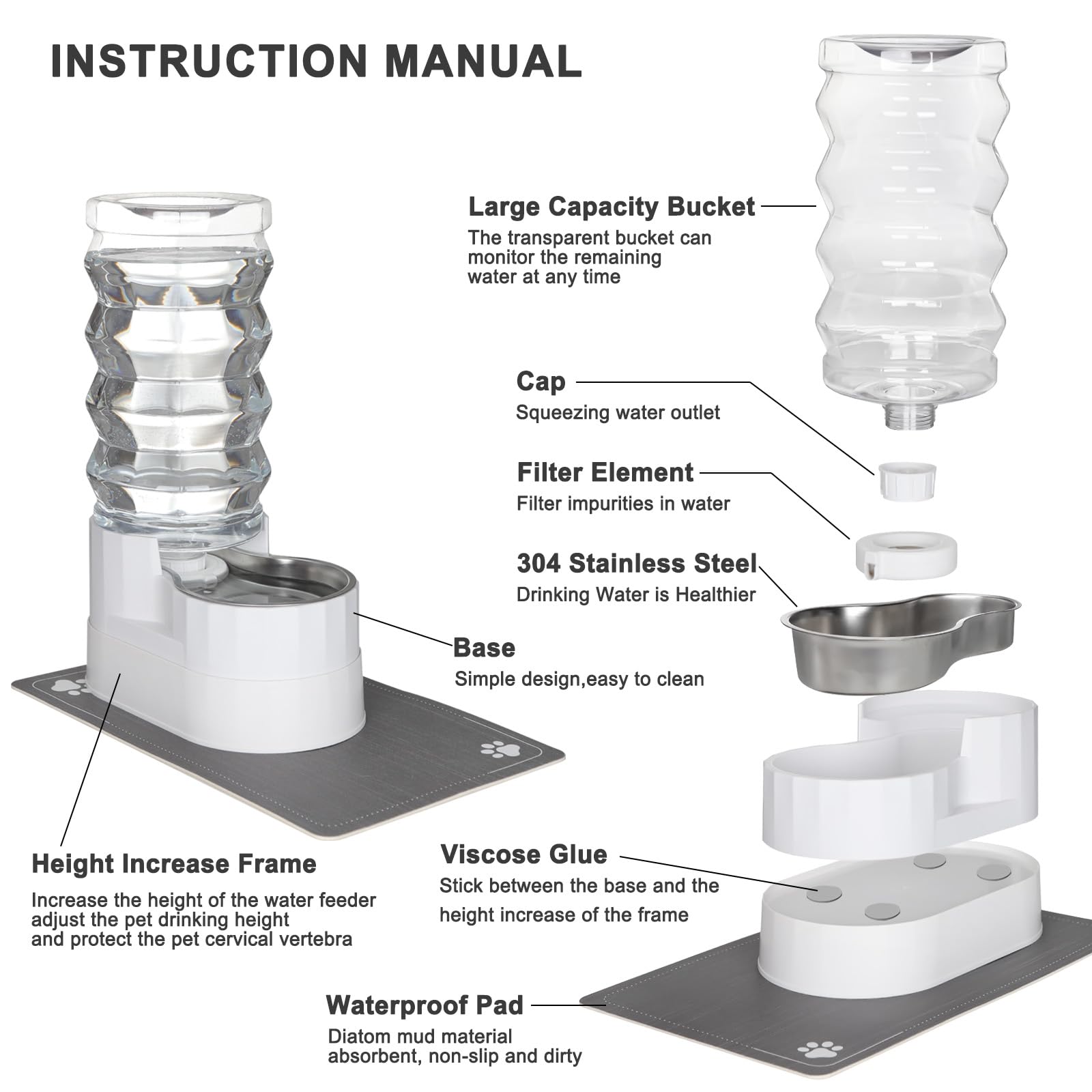 Sfozstra Distributeur d'eau Automatique à gravité pour Chiens : Station d'alimentation surélevée en Acier Inoxydable 9L Blanche – pour des articulations – Contre Les calculs urinaires