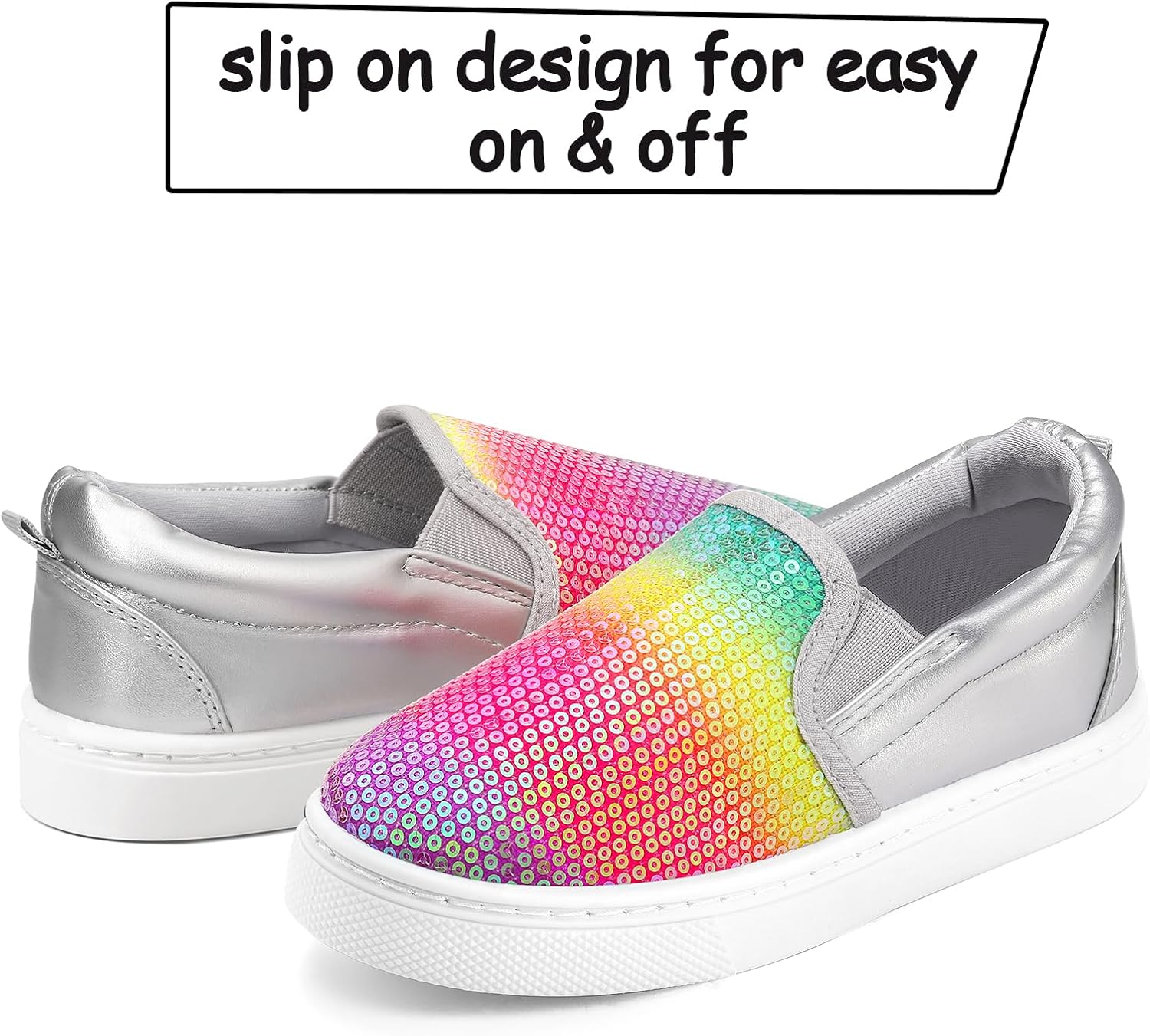 K KomForme Toddler Sneakers for Girls Boys Slip On Canvas Walking Shoes 3 Big Kid Rainbow Sequin image 2 of 8 B0DK52XW3L