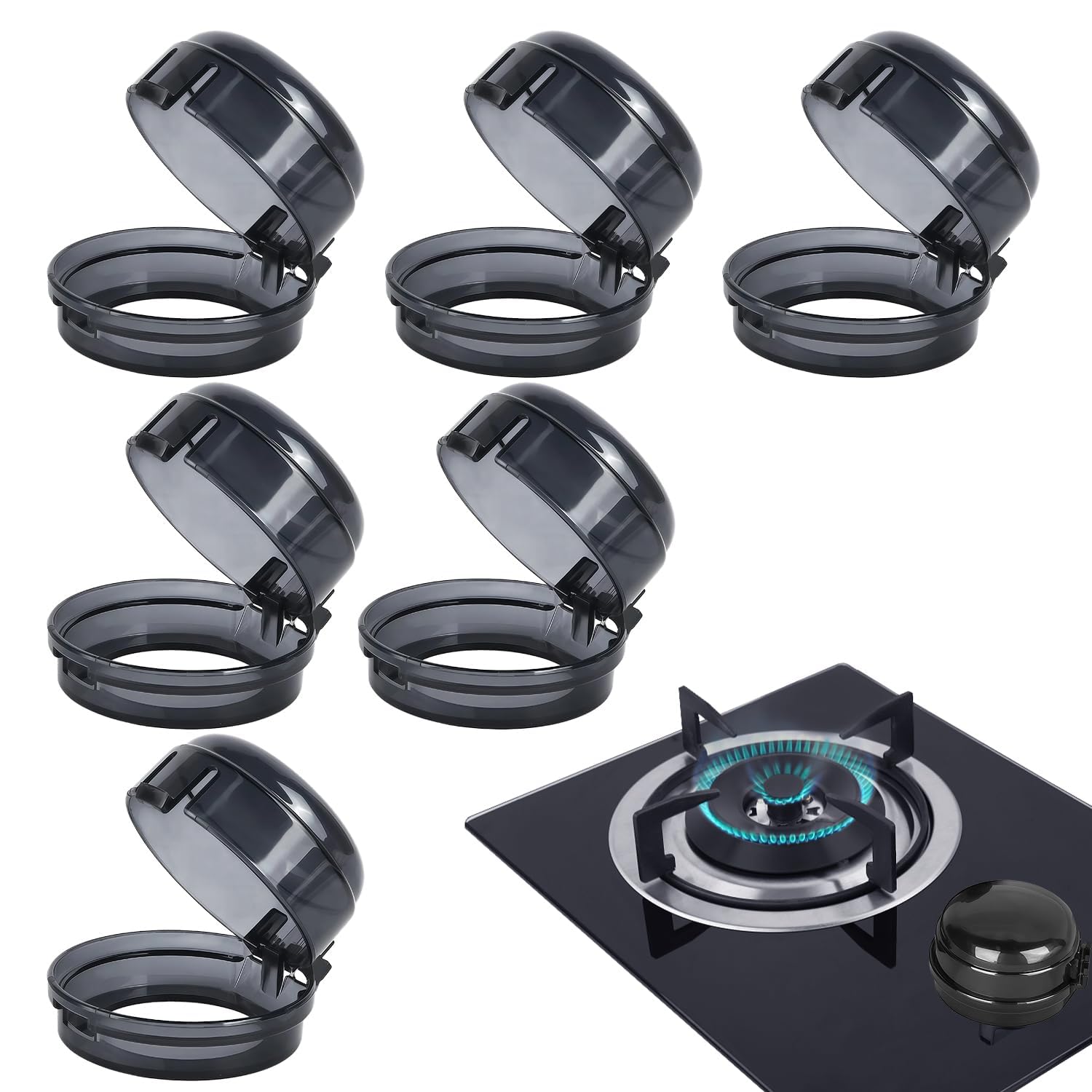 6 Pack Oven Locks Child Safety Stove Knob Covers Universal Fit Baby Proof with Strong Adhesive Heat Resistant Kitchen Protection Black