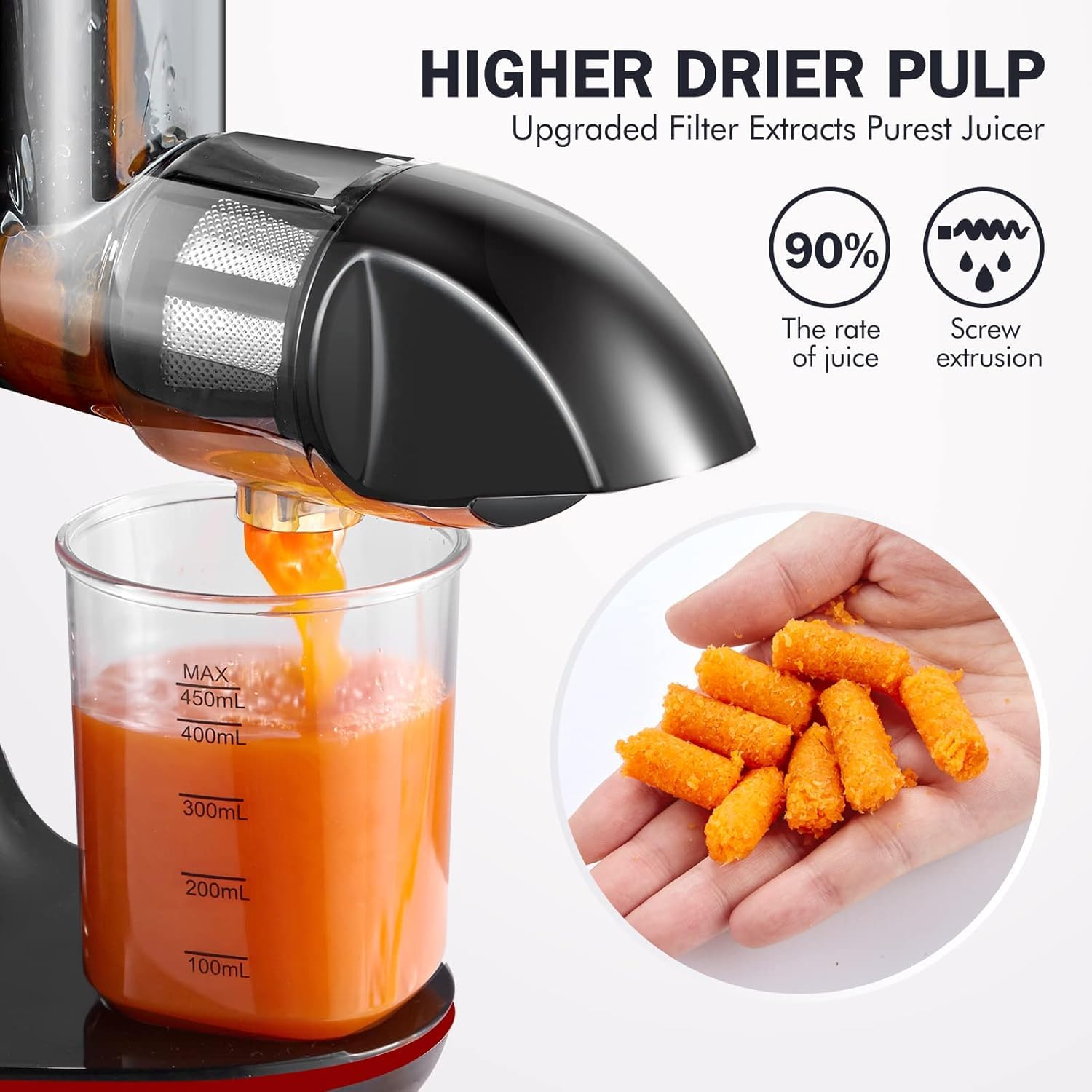 AMZCHEF Spremiagrumi frutta e verdura con 2 modalità di velocità – Slow Juicer con bottiglia portatile e 2 tazze – Senza BPA Cold Press Juicer con LED intelligente e funzione di inversione – Rosso