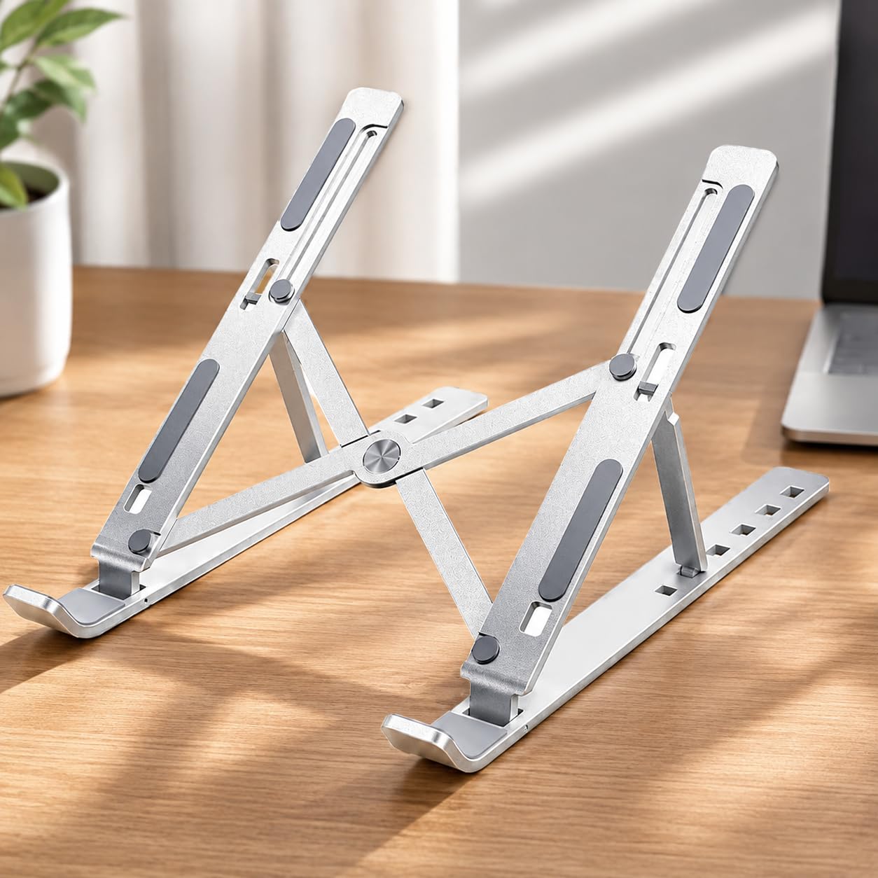 laptop stand premium metal quality, 6 angle adjustable portable laptop riser, ergonomic foldable laptop holder for desk, home, office & travel, supports laptops up to 15.6 inch (set of-1-pc)
