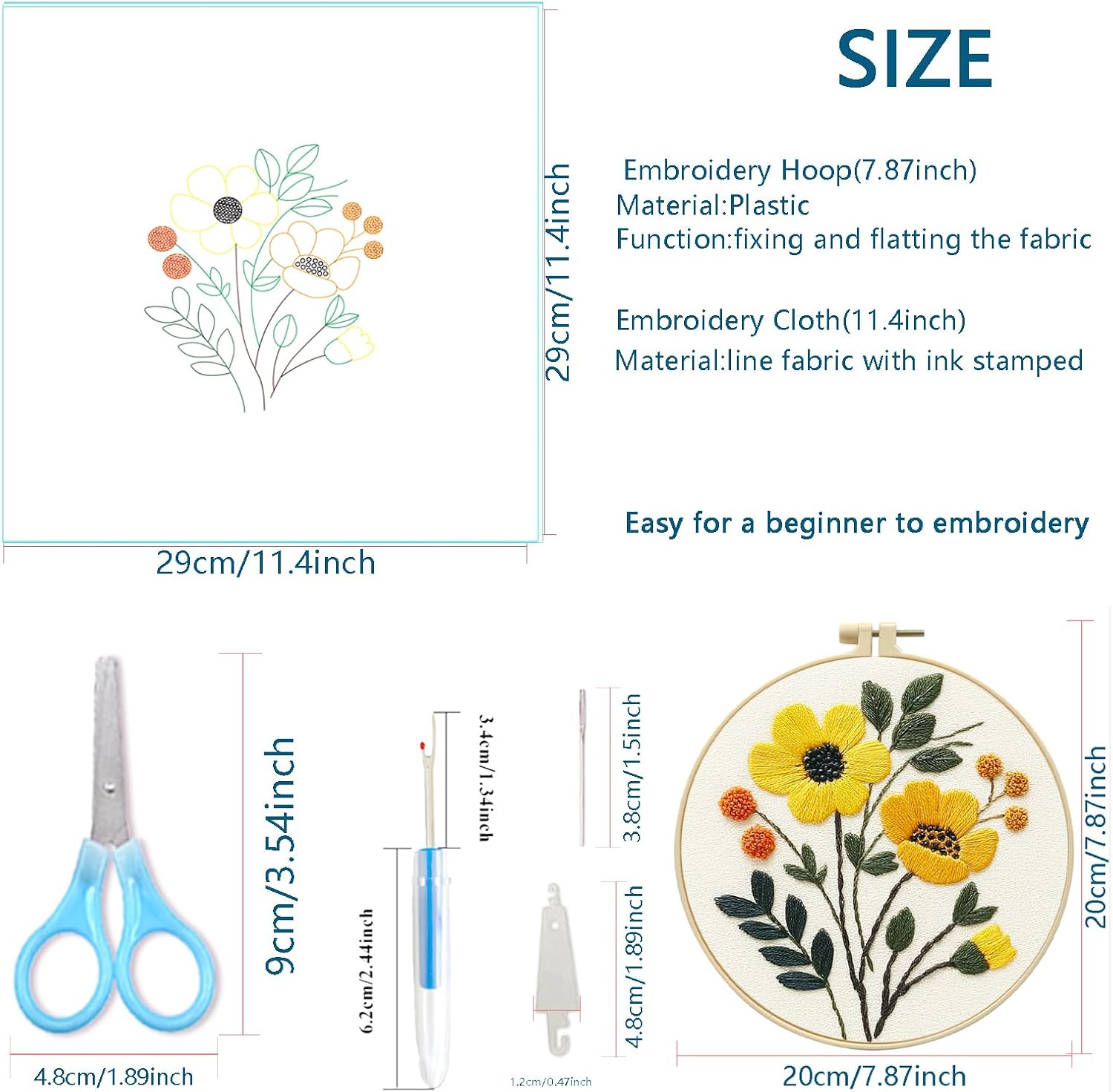 Zhenqing Floral Embroidery Kit for Beginners, 3 Patterns, 7.8in Hoop image 4