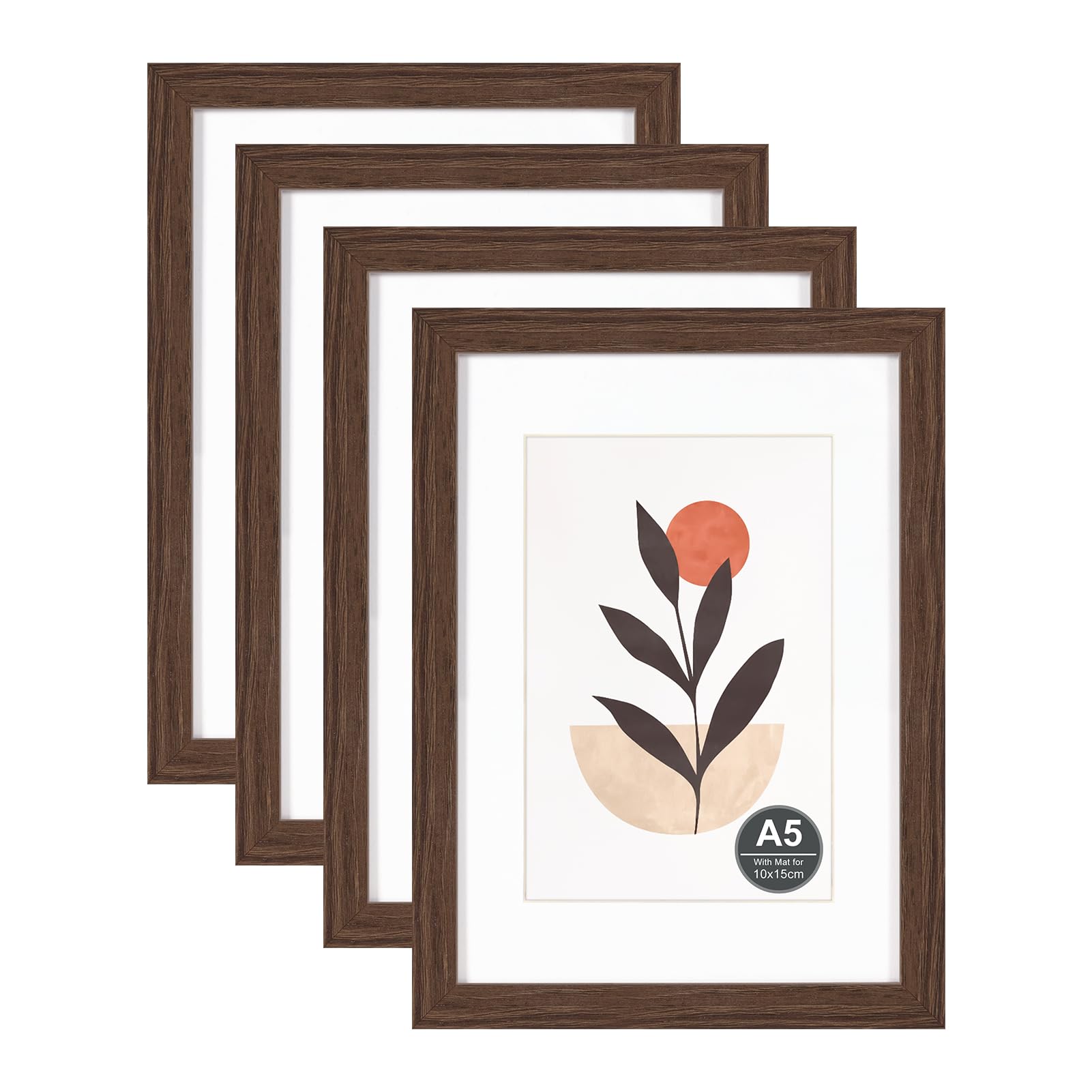 A5/15x21cm Picture Frame with 10x15cm Mount, Brown Wood Photo Frames