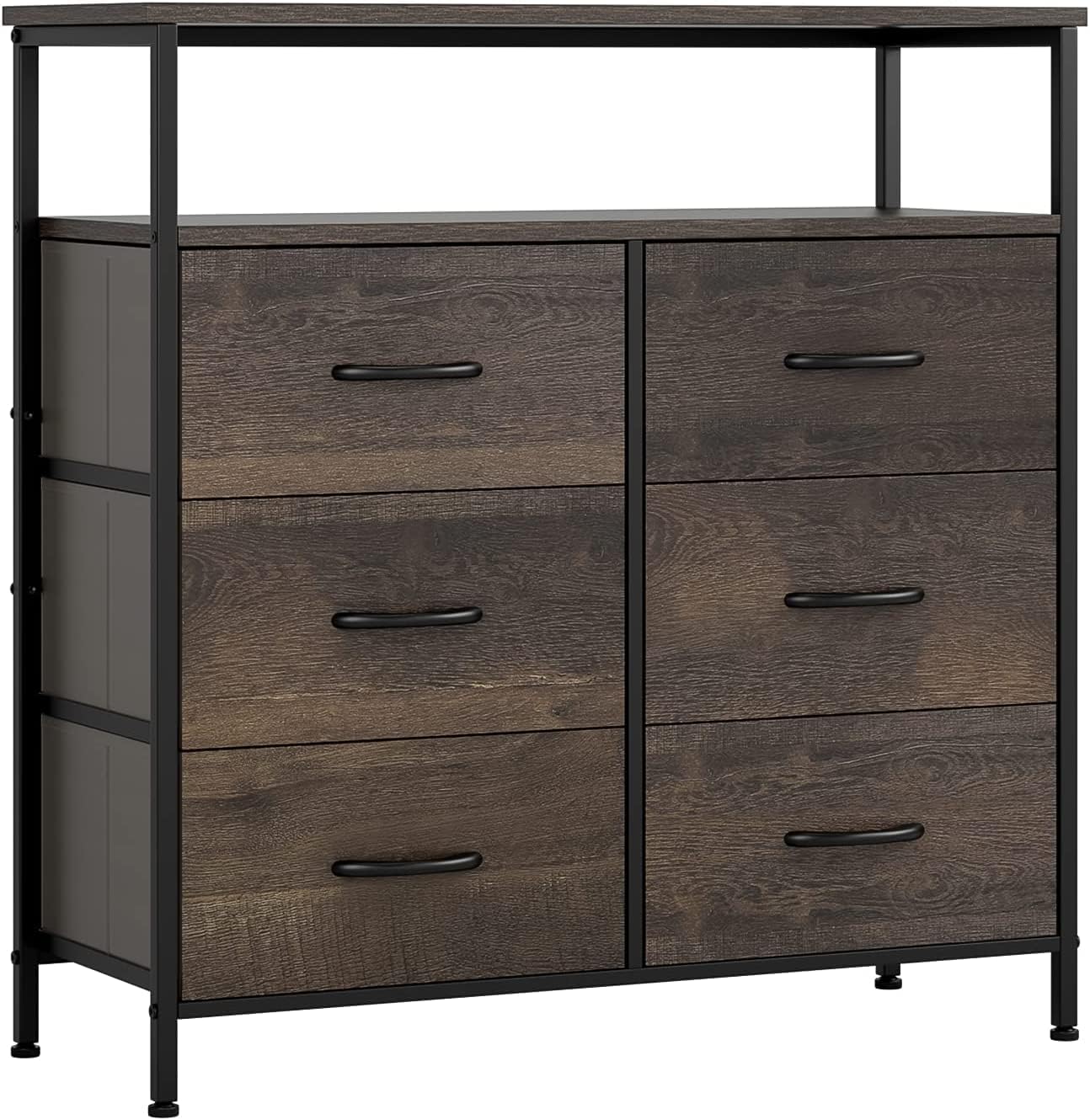 6Drawer Dresser, Fabric Chest of Drawers with 2 Wooden