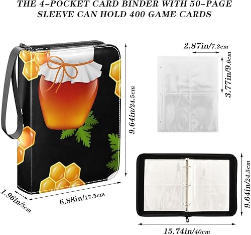 Miniatura 3 de Carpeta de tarjetas de miel con 400 bolsillos, carpeta de almacenamiento de tarjetas intercambiables, álbum con mangas, cremallera para coleccionar