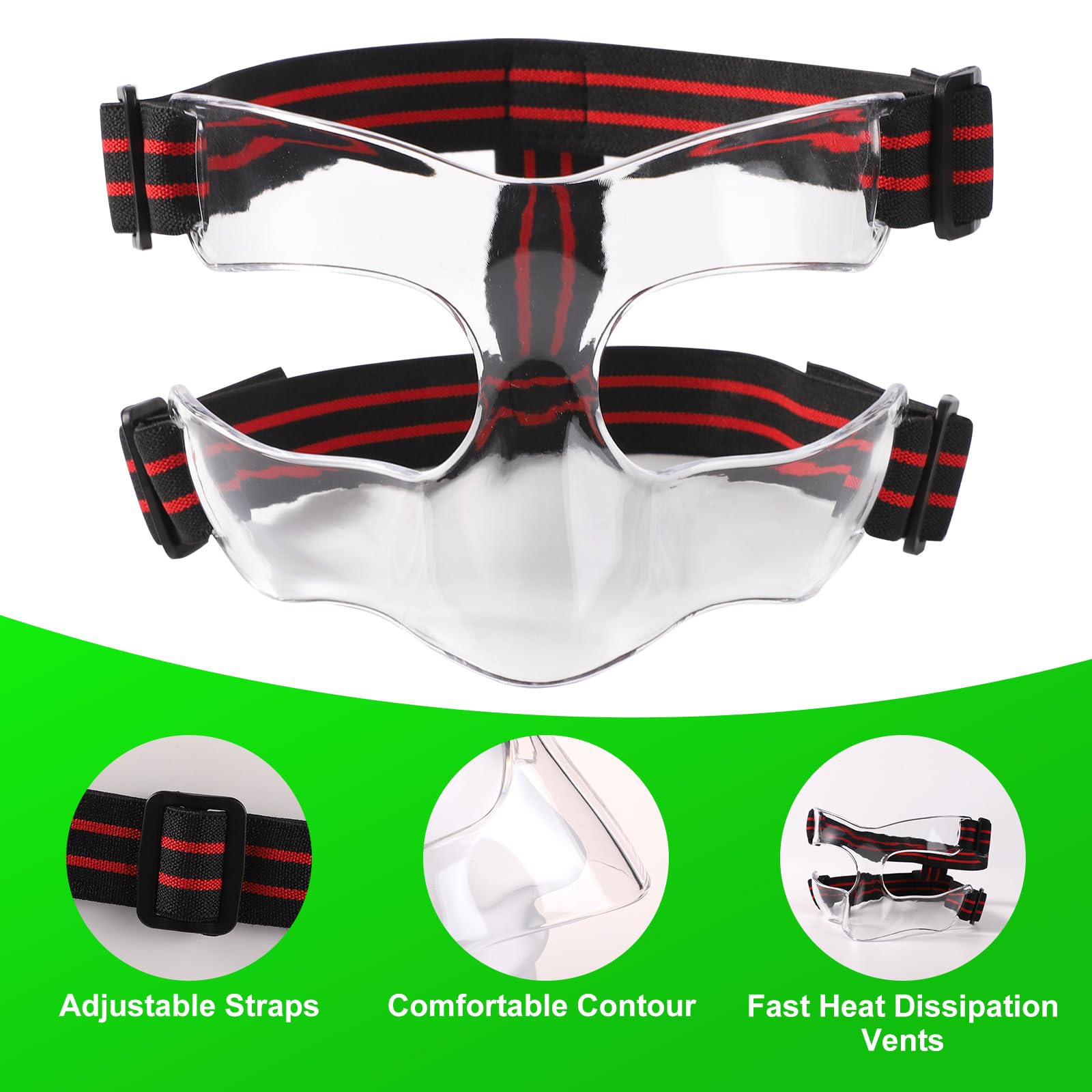 Protezione per il Naso, 15x9,5cm Maschera per Naso Rotto Visiera Sportiva Rossa Nera Maschera con Imbottitura Visiera Regolabile per Basket Calcio Baseball (Mezza Copertura)