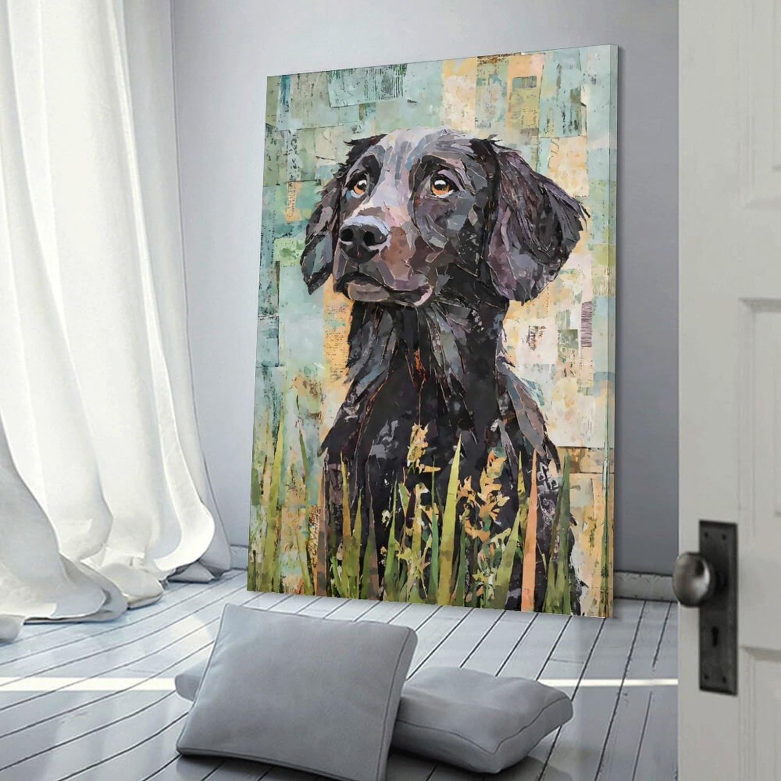 Junmoney Frame-Style-3-1 Flat-Coated Retriever Paper Collage Home Decor Wall Art, 24X36inch(60X90cm), For Wall Displays, Bedrooms Or Room Updates, Ideal For Building A Coordinated Art Wall