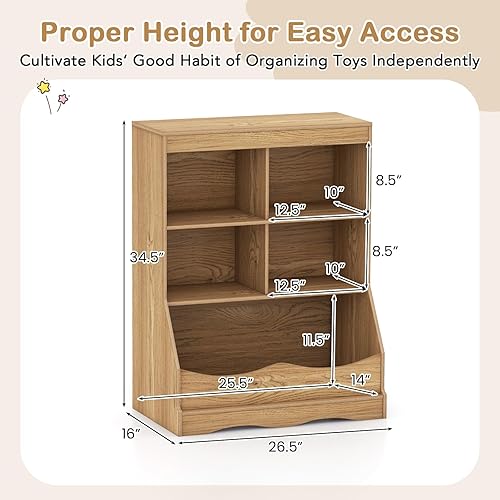 Miniatura 3 de HONEY JOY Organizador de almacenamiento de juguetes para niños con estantería, armario de almacenamiento de organización de 4 compartimentos con