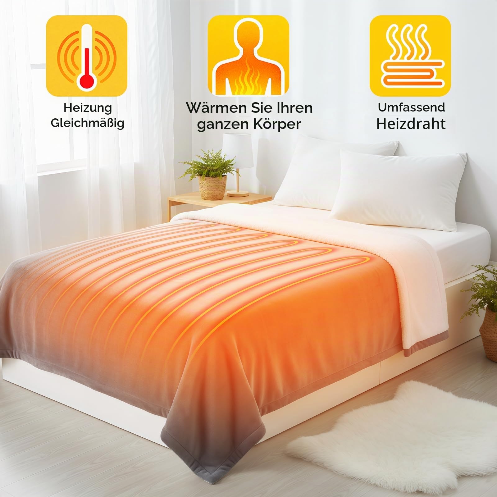 Qoosea Heizdecke mit Abschaltautomatik 160x130 cm Elektrische Flanell-Heizdecke mit 9 Wärmestufen & 9 Timer-Einstellungen LED-Anzeige Waschmaschinenfest Heizkissen für Bett Sofa Office Geschenk