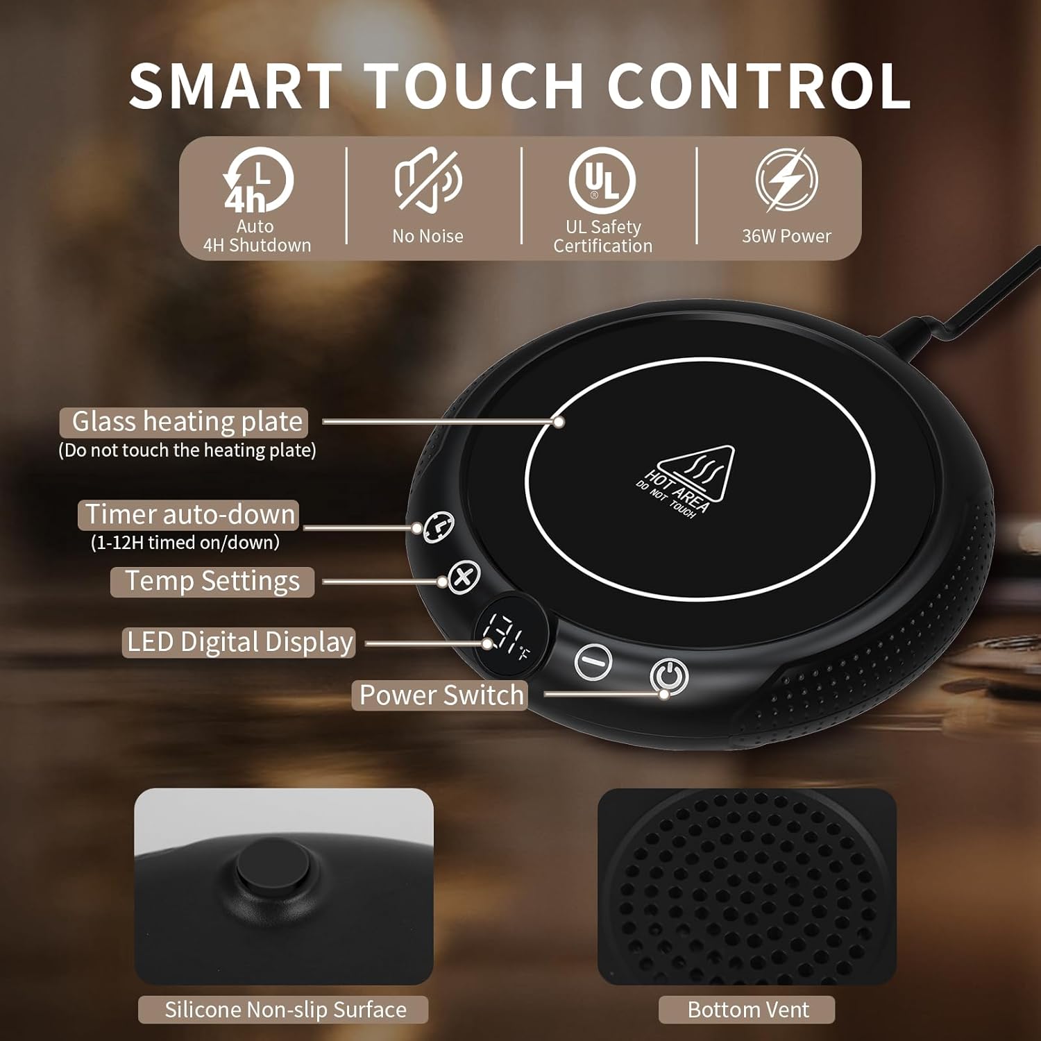 Coffee Mug Warmer, Electric Cup Warmer for Desk, Candle Warmer Plate with Temperature Display, 8-Temp Setting & 1-12H Timer, Stocking Stuffer Christmas White Elephant Coffee Gifts for Adults Women Men