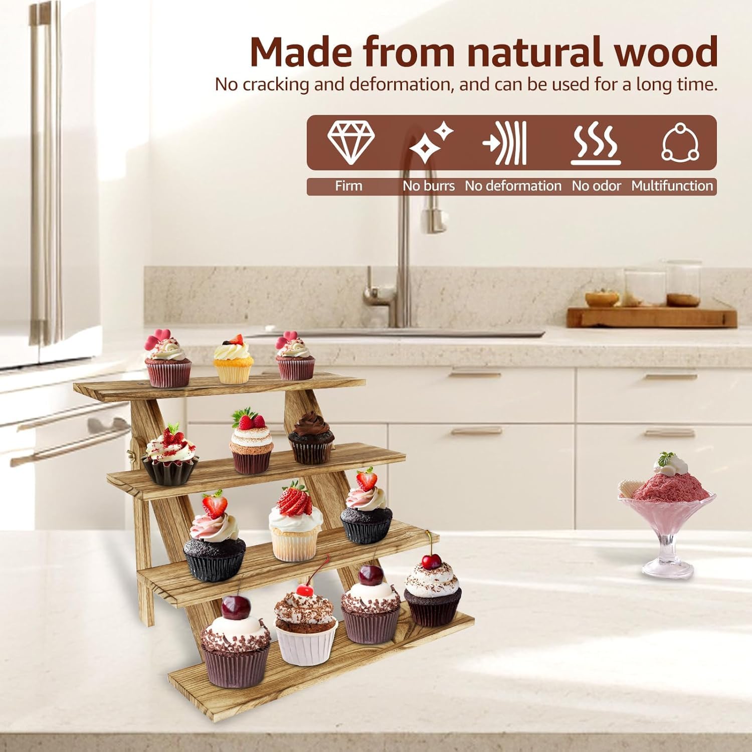 Houten Display Riser Stand 4 Tier Display Plank Keuken Counter Plank Parfum Organizer Stand voor Figuren Desserts Party Make-up Figuur Poppen Collectie Specerij
