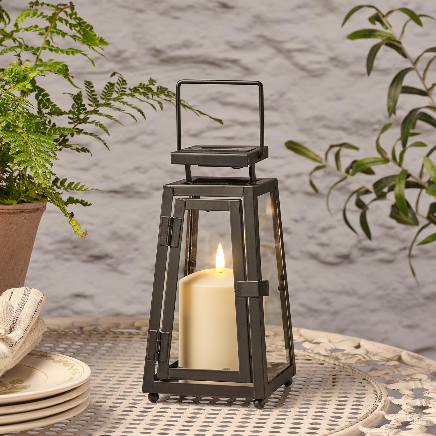 Small Porto Solar Metal Lantern with TruGlow® Candle